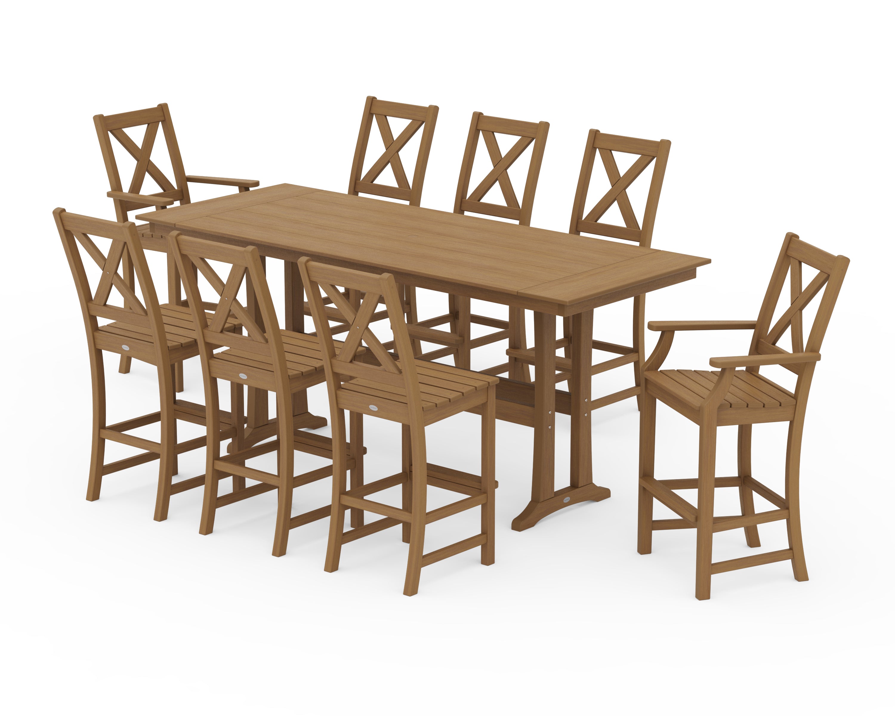 POLYWOOD Braxton 9-Piece Farmhouse Bar Set with Trestle Legs in Natural