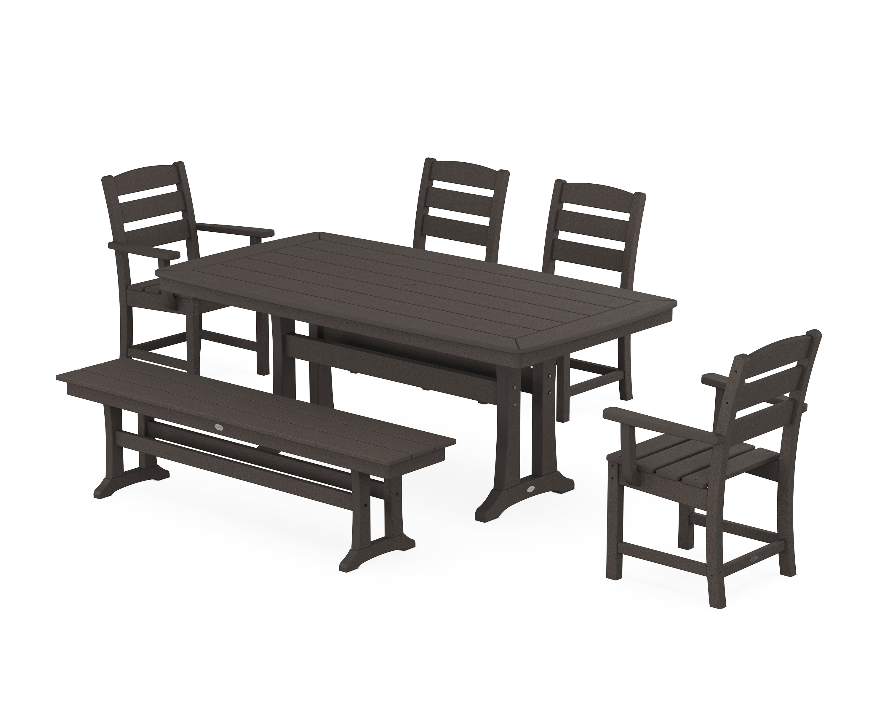 POLYWOOD® Lakeside 6-Piece Dining Set with Trestle Legs in Vintage Coffee