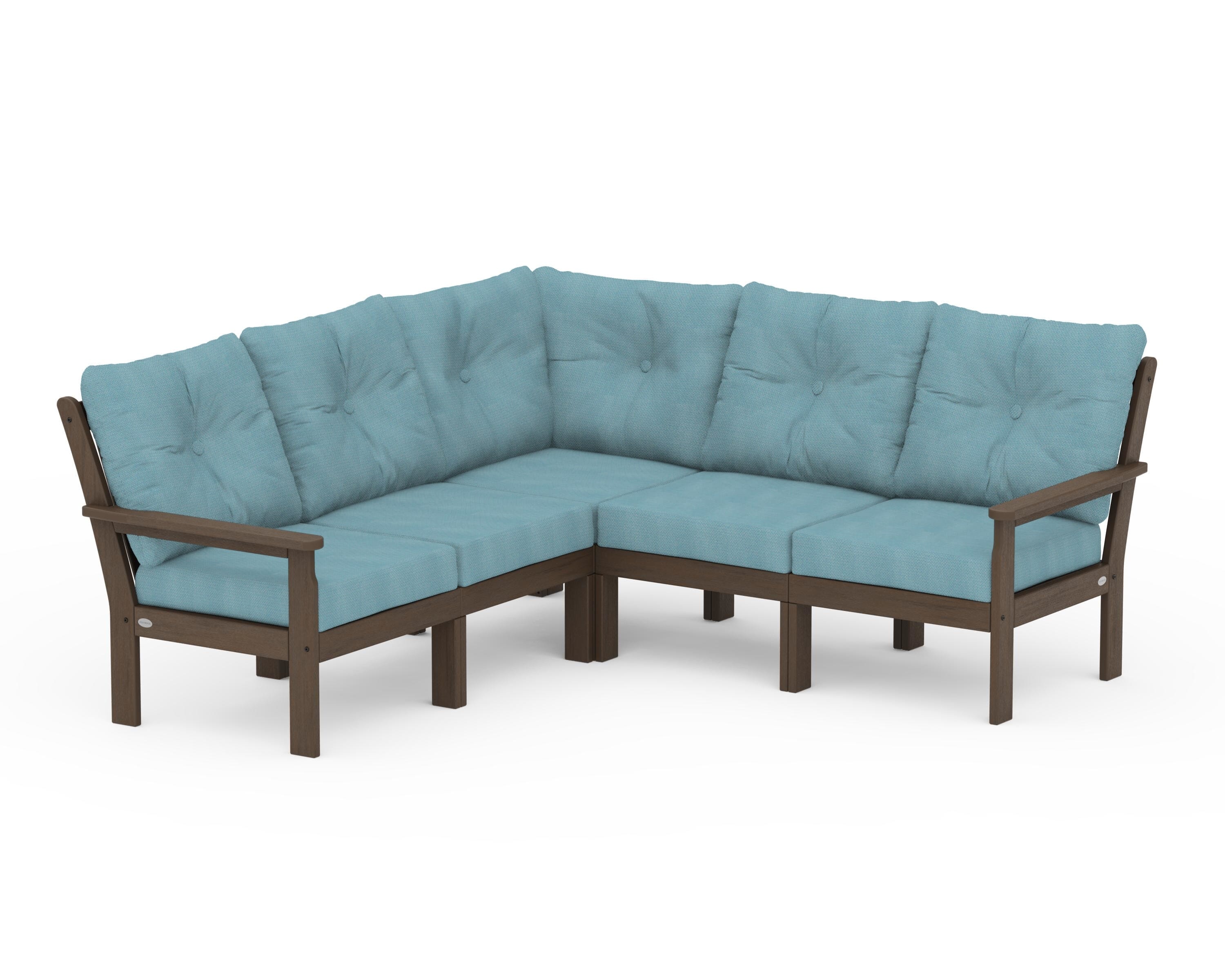 POLYWOOD Vineyard 5-Piece Sectional in Kona / Lattice Sky Blue