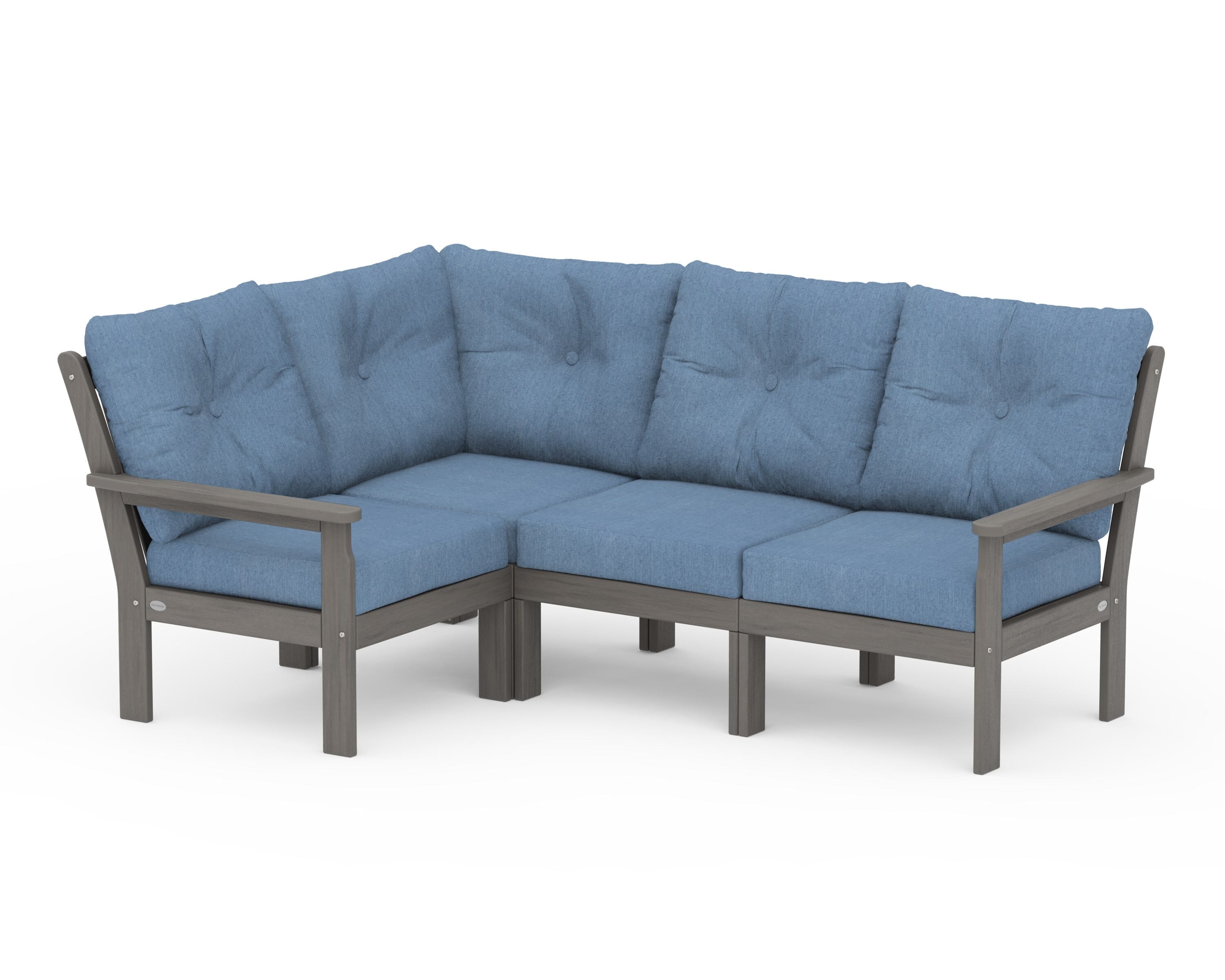 POLYWOOD Vineyard 4-Piece Sectional in Driftwood / Sky Blue