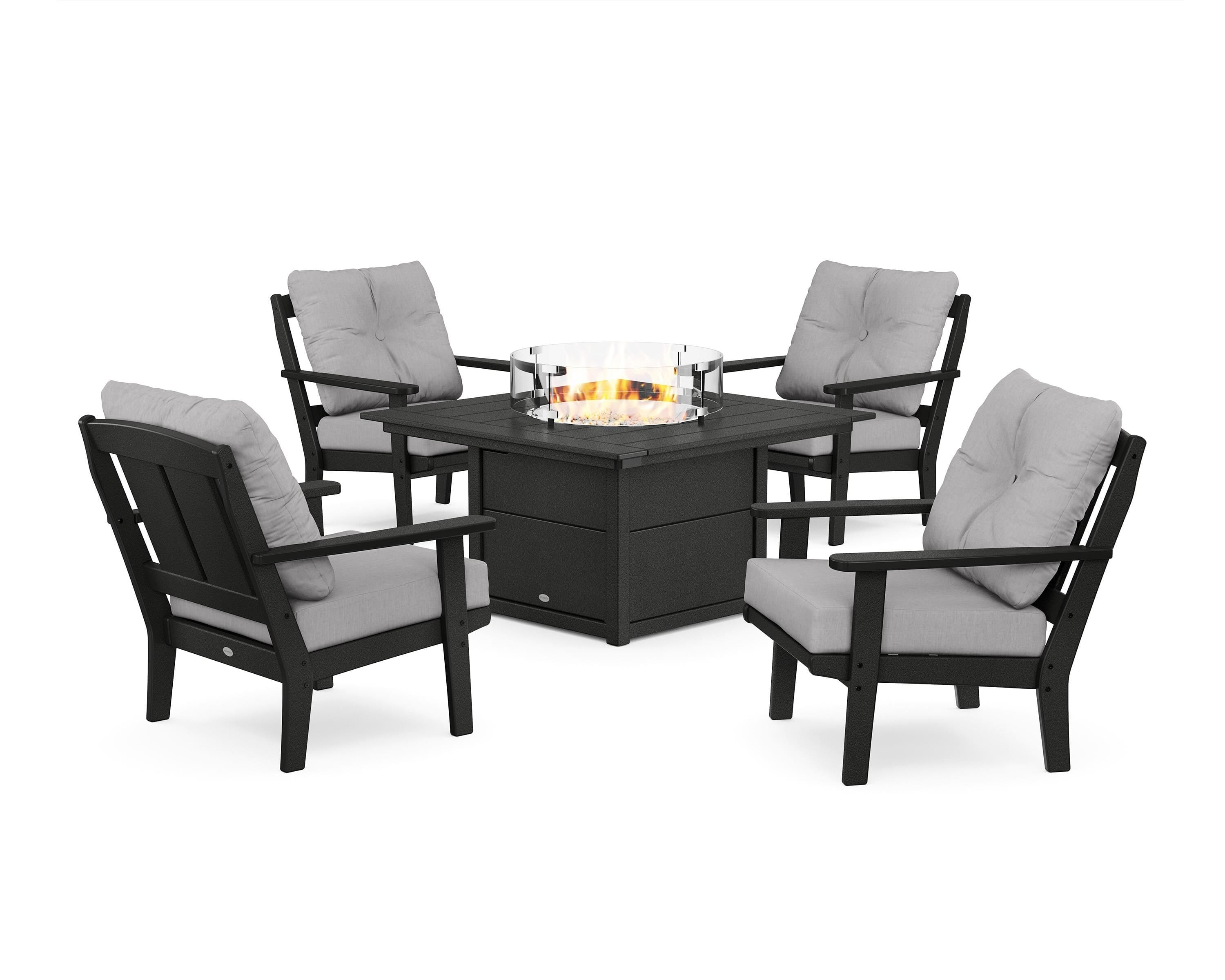 POLYWOOD Mission 5-Piece Deep Seating Set with Fire Pit Table in Black / Granite