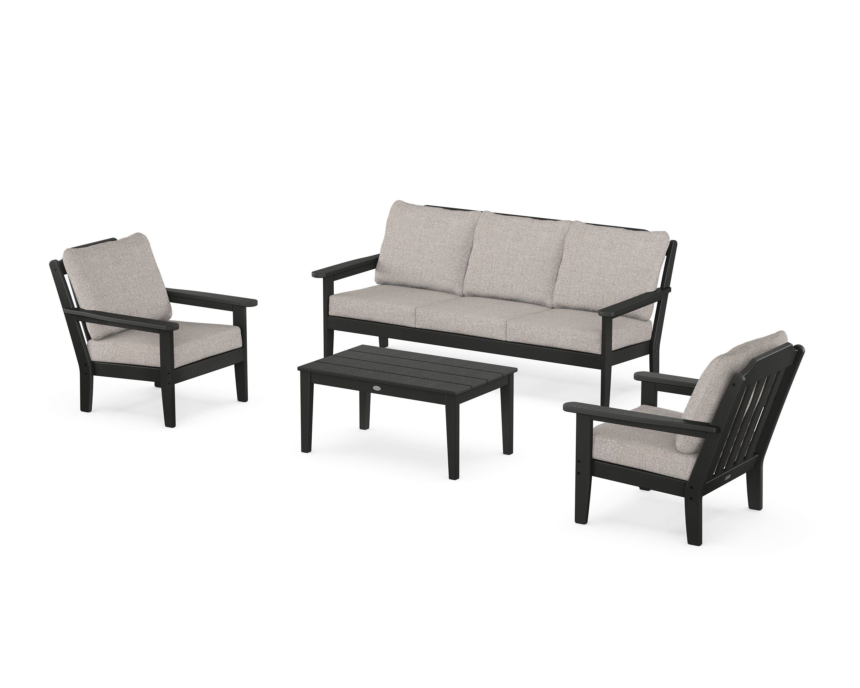 Country Living Cottage 4-Piece Deep Seating Set with Sofa in Black / Weathered Tweed