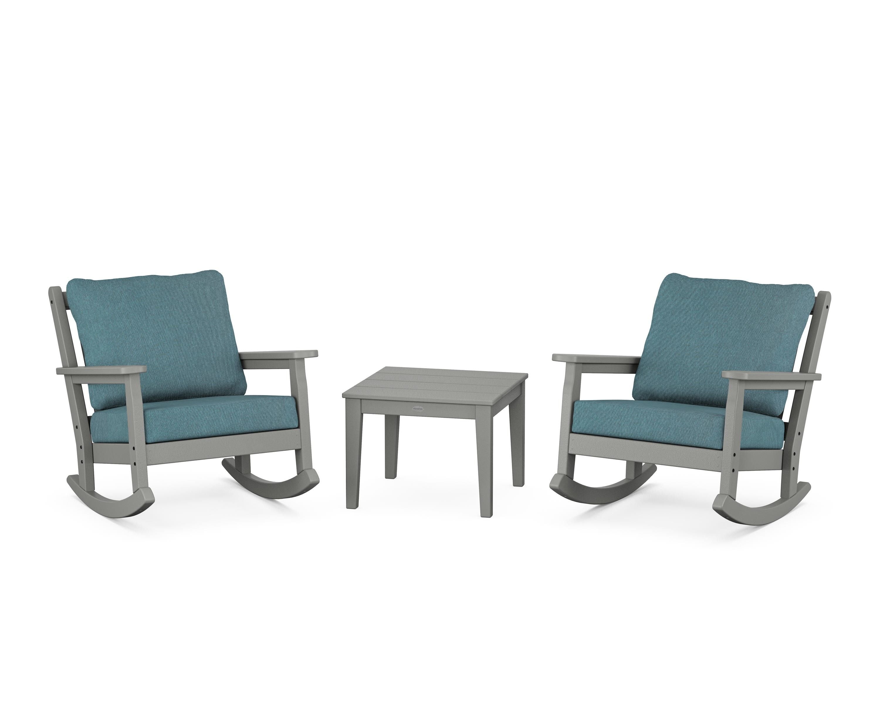 POLYWOOD Chippendale 3-Piece Deep Seating Rocker Set in Slate Grey / Ocean Teal