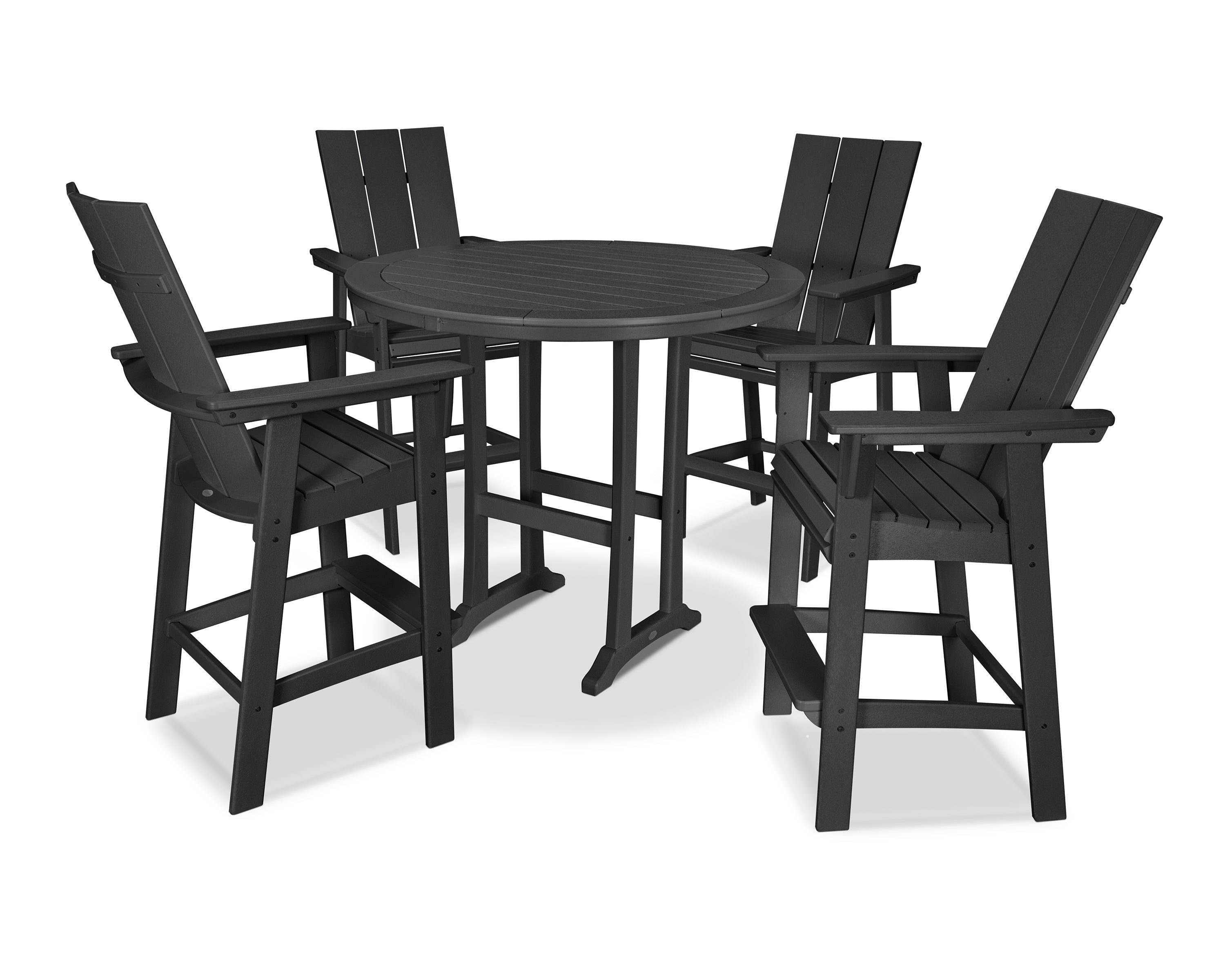 POLYWOOD® Modern Curveback Adirondack 5-Piece Nautical Trestle Bar Set in Black