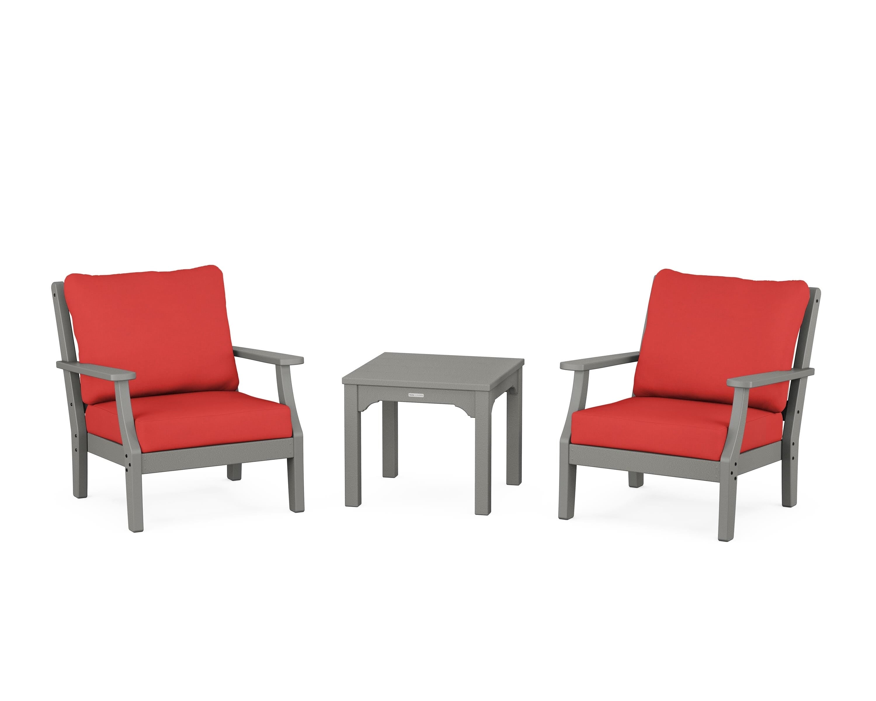 Martha Stewart by POLYWOOD Chinoiserie 3-Piece Deep Seating Set in Slate Grey / Crimson Linen