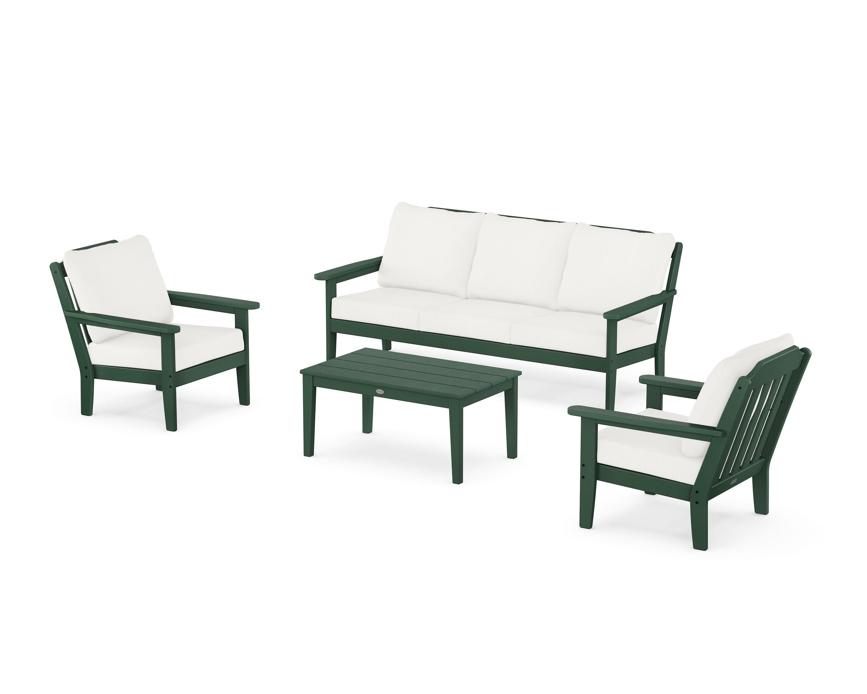 Country Living Cottage 4-Piece Deep Seating Set with Sofa in Green / Natural Linen