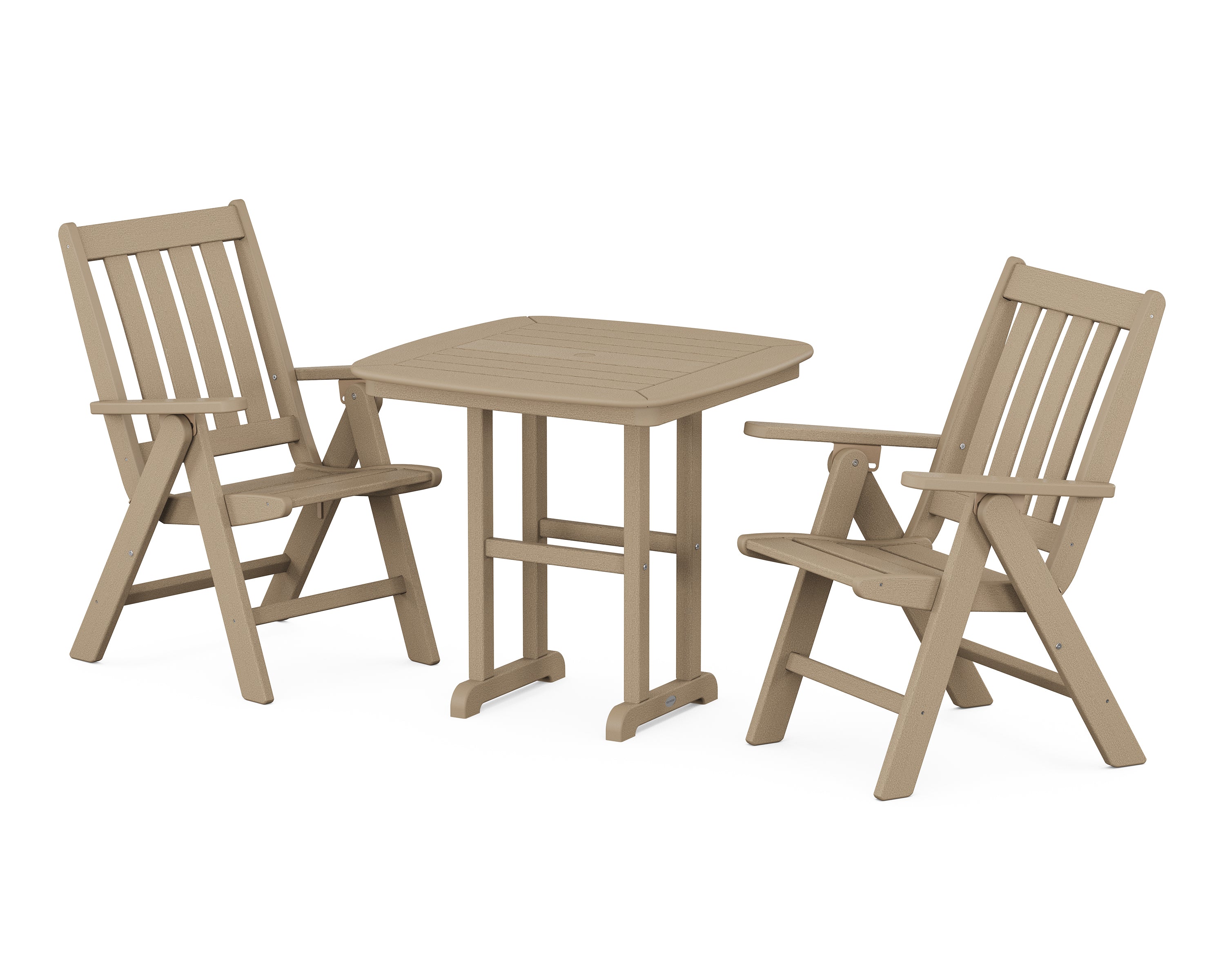 POLYWOOD® Vineyard Folding Chair 3-Piece Dining Set in Vintage Sahara