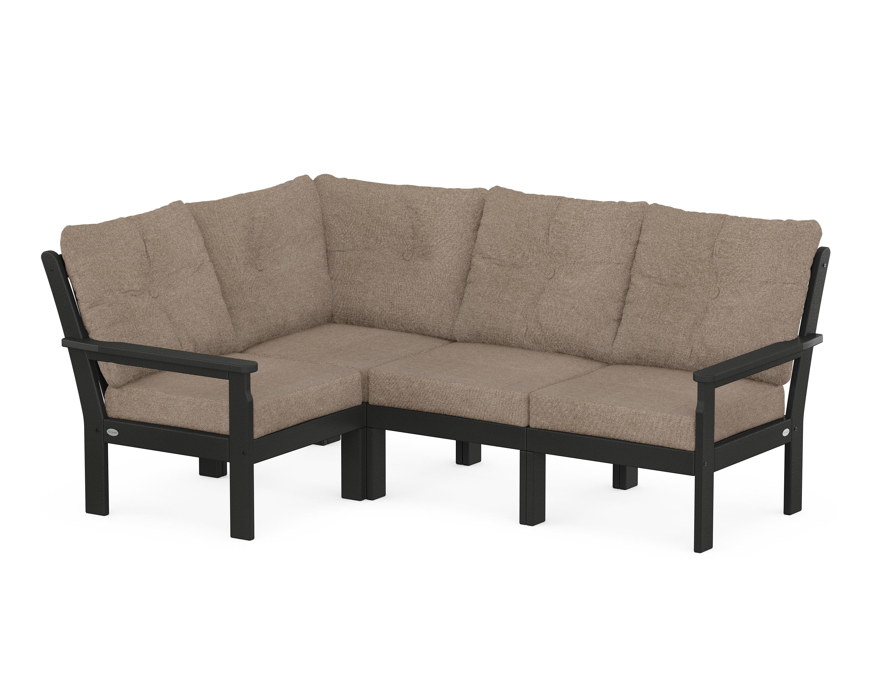 POLYWOOD Vineyard 4-Piece Sectional in Black / Spiced Burlap