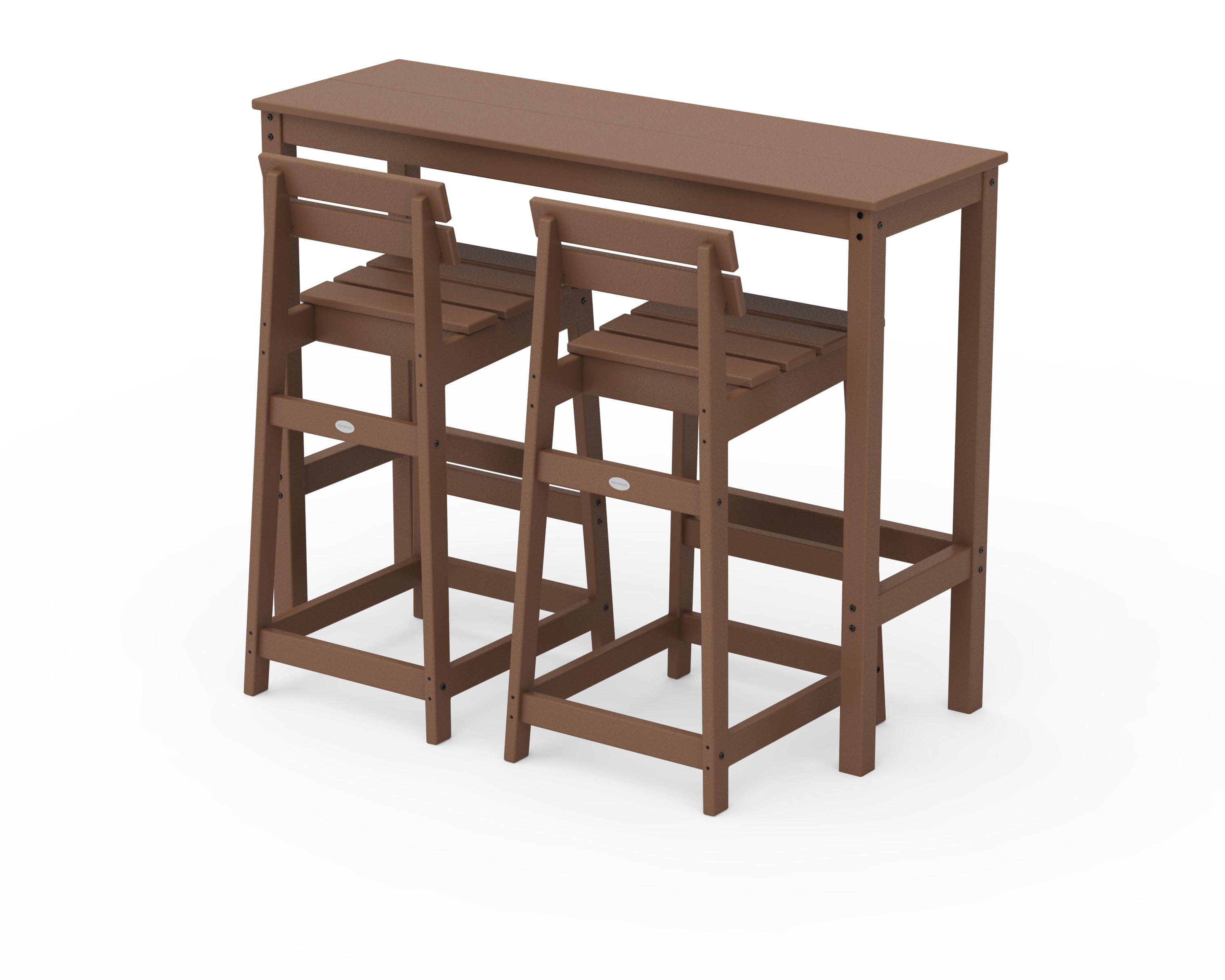 POLYWOOD Modern Studio Plaza Lowback Bar Chair 3-Piece Balcony Set in Teak