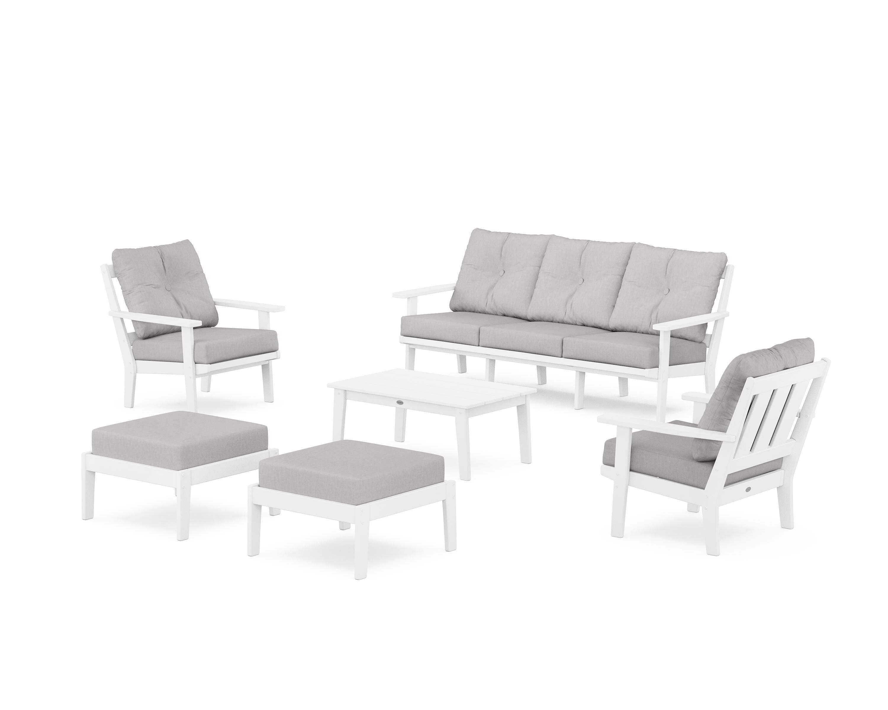 POLYWOOD Oxford 6-Piece Lounge Sofa Set in White / Granite