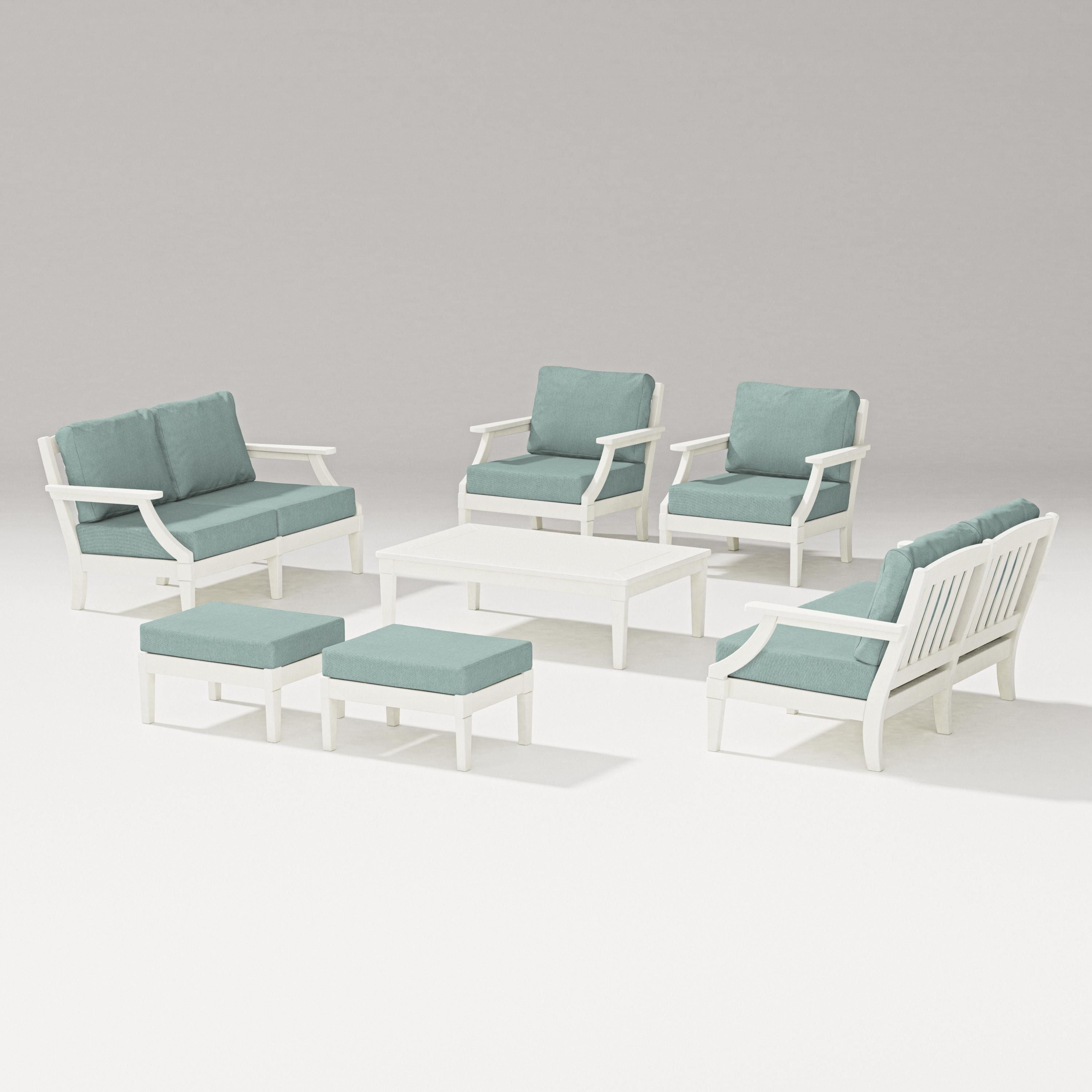 PW Designer Series Estate 7-Piece Lounge Loveseat Set in Vintage White / Glacier Spa