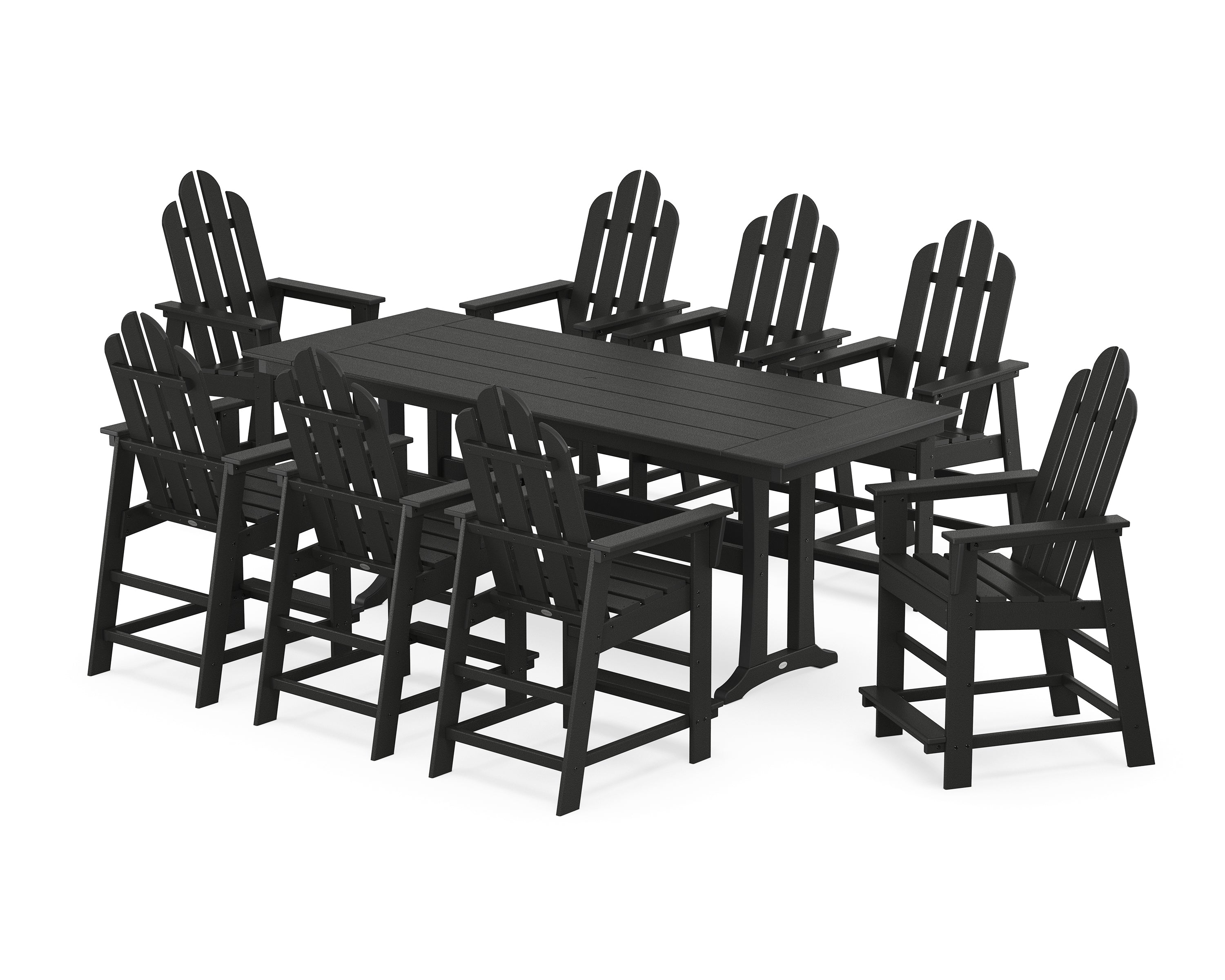 POLYWOOD® Long Island 9-Piece Farmhouse Counter Set with Trestle Legs in Black