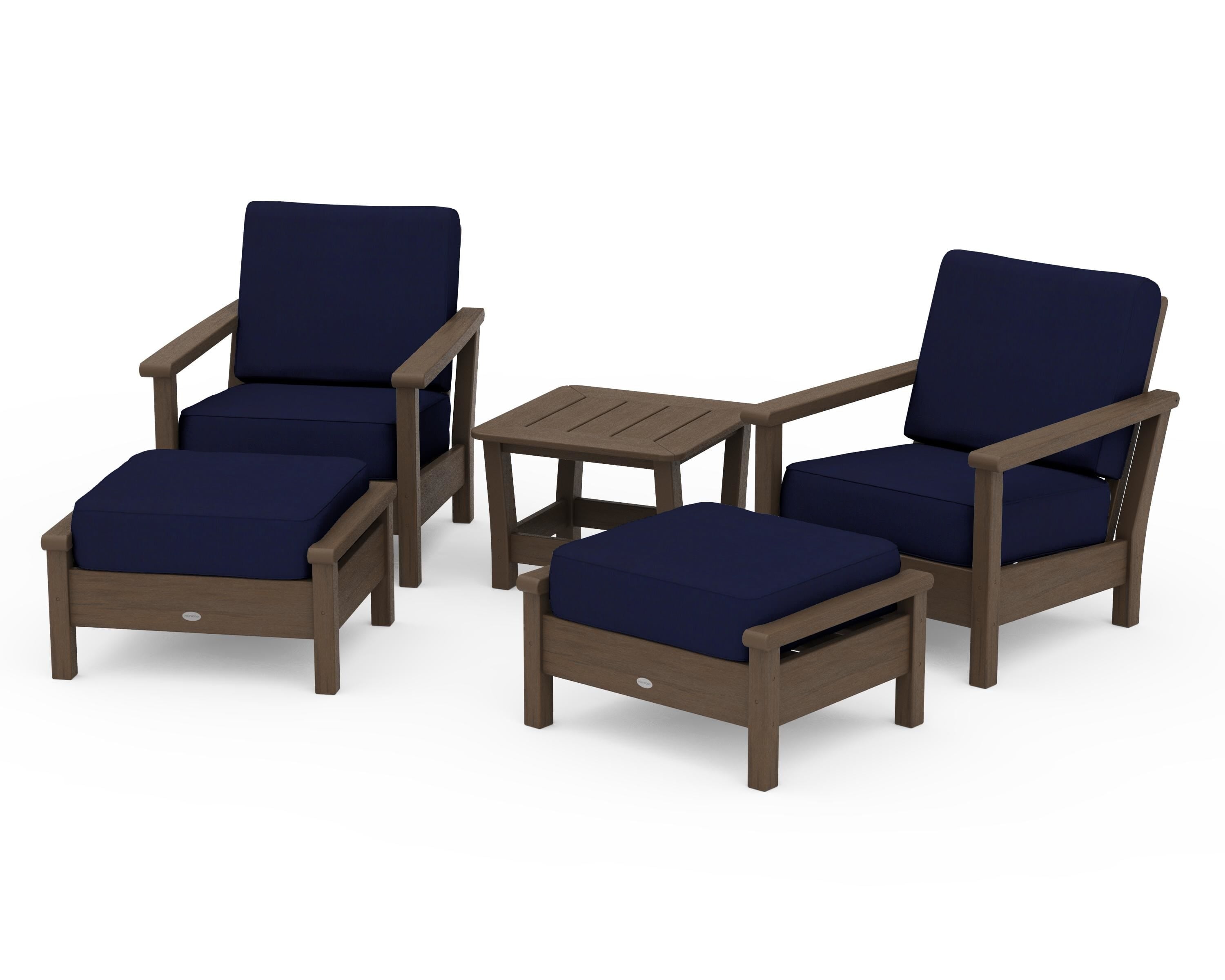 POLYWOOD Harbour 5-Piece Deep Seating Chair Set in Kona / Navy