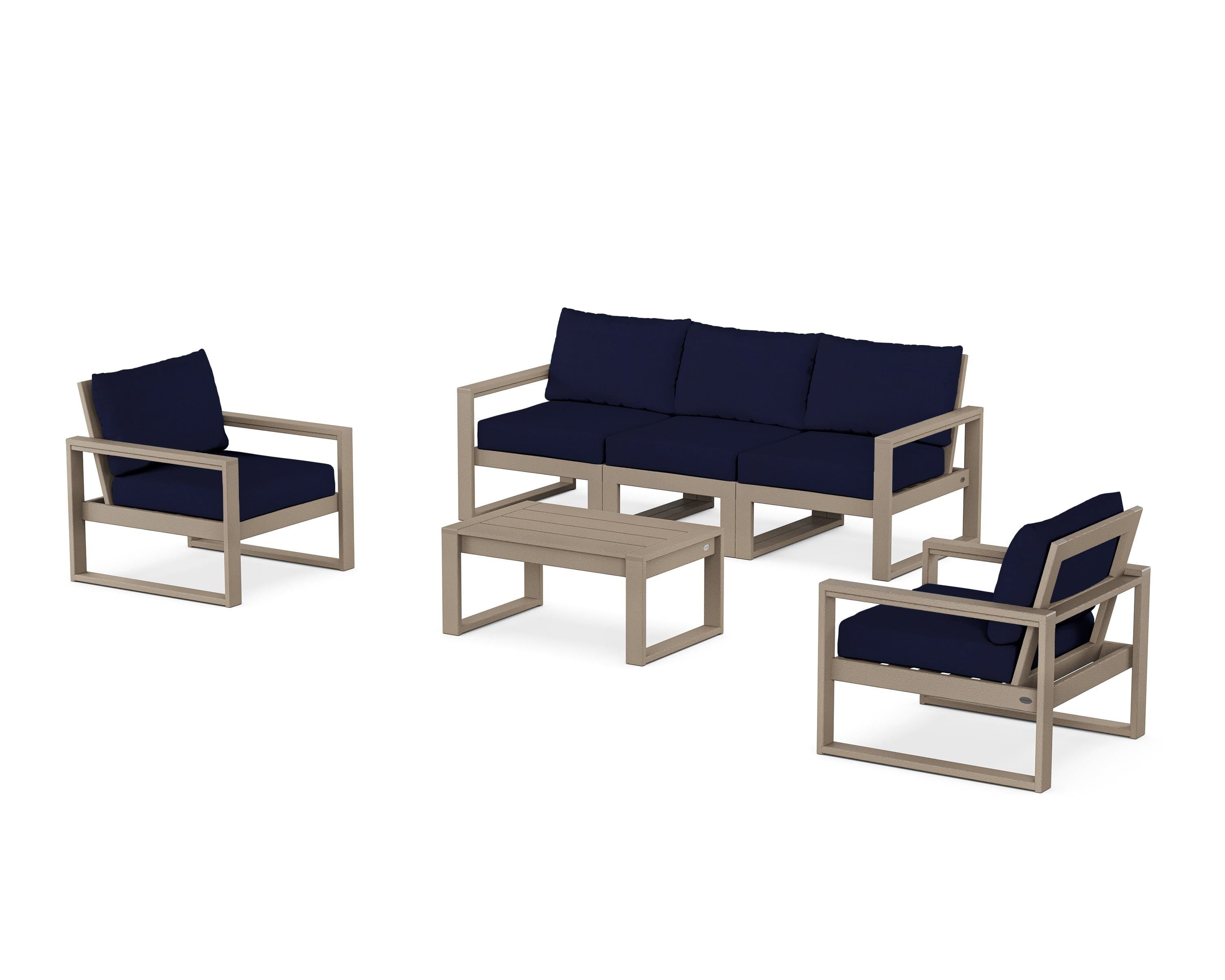 POLYWOOD EDGE Sectional 4-Piece Deep Seating Set with Sofa in Vintage Sahara / Navy