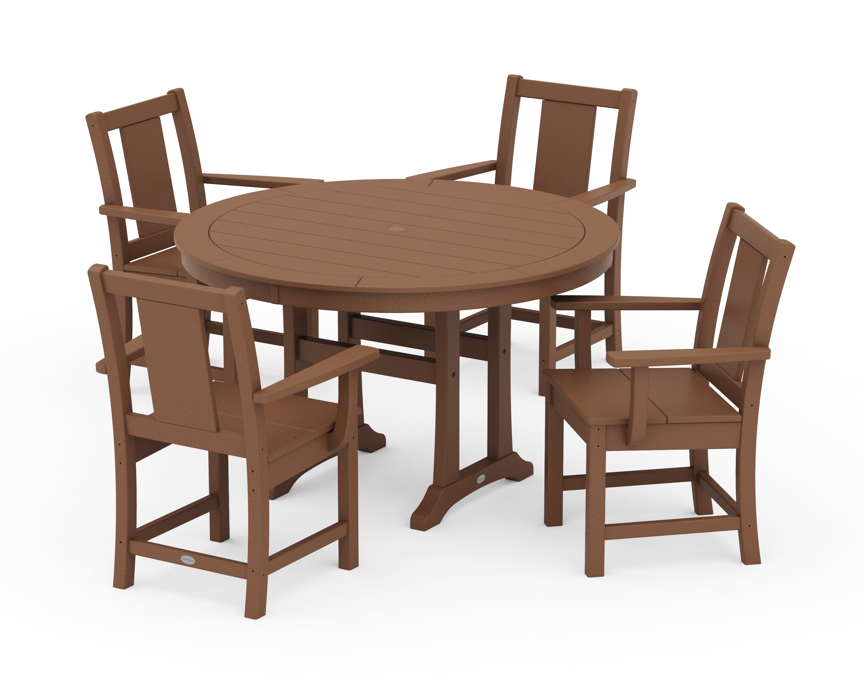 POLYWOOD Prairie 5-Piece Round Dining Set with Trestle Legs in Teak