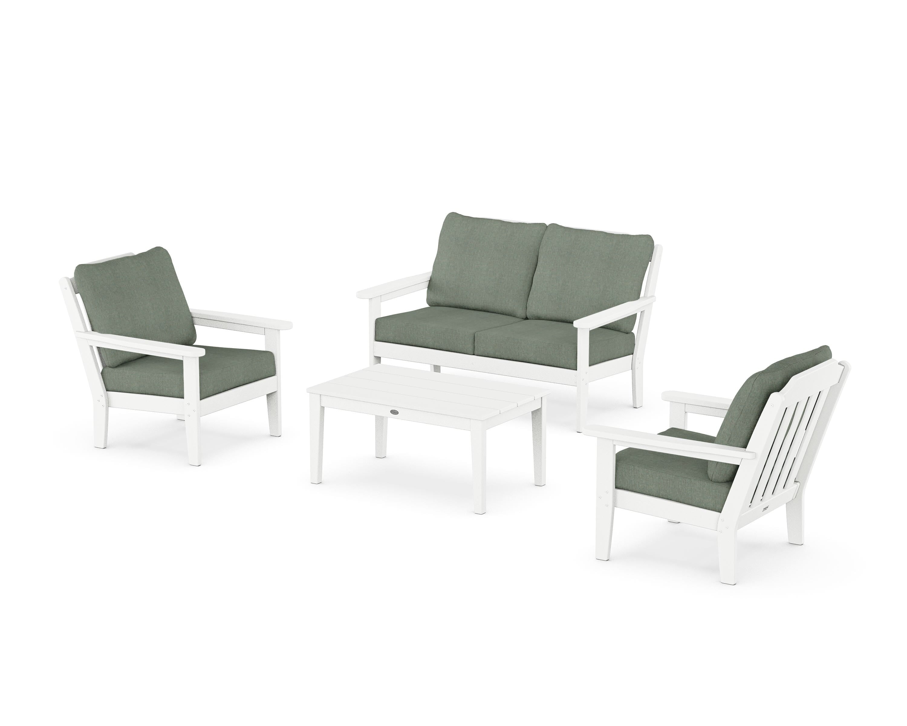 Country Living Cottage 4-Piece Deep Seating Set with Loveseat in White / Cast Sage