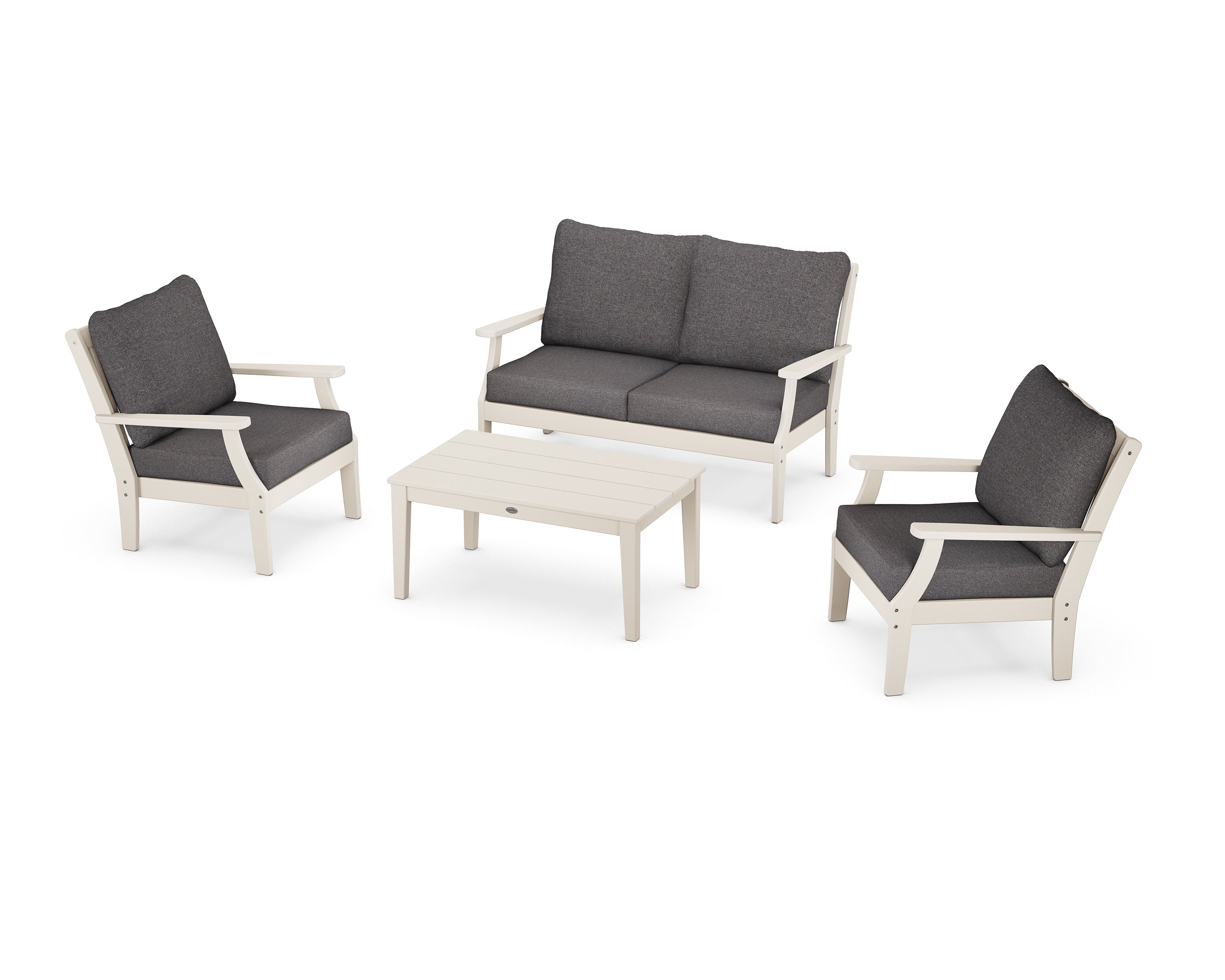 POLYWOOD Braxton 4-Piece Deep Seating Chair Set in Sand / Ash Charcoal