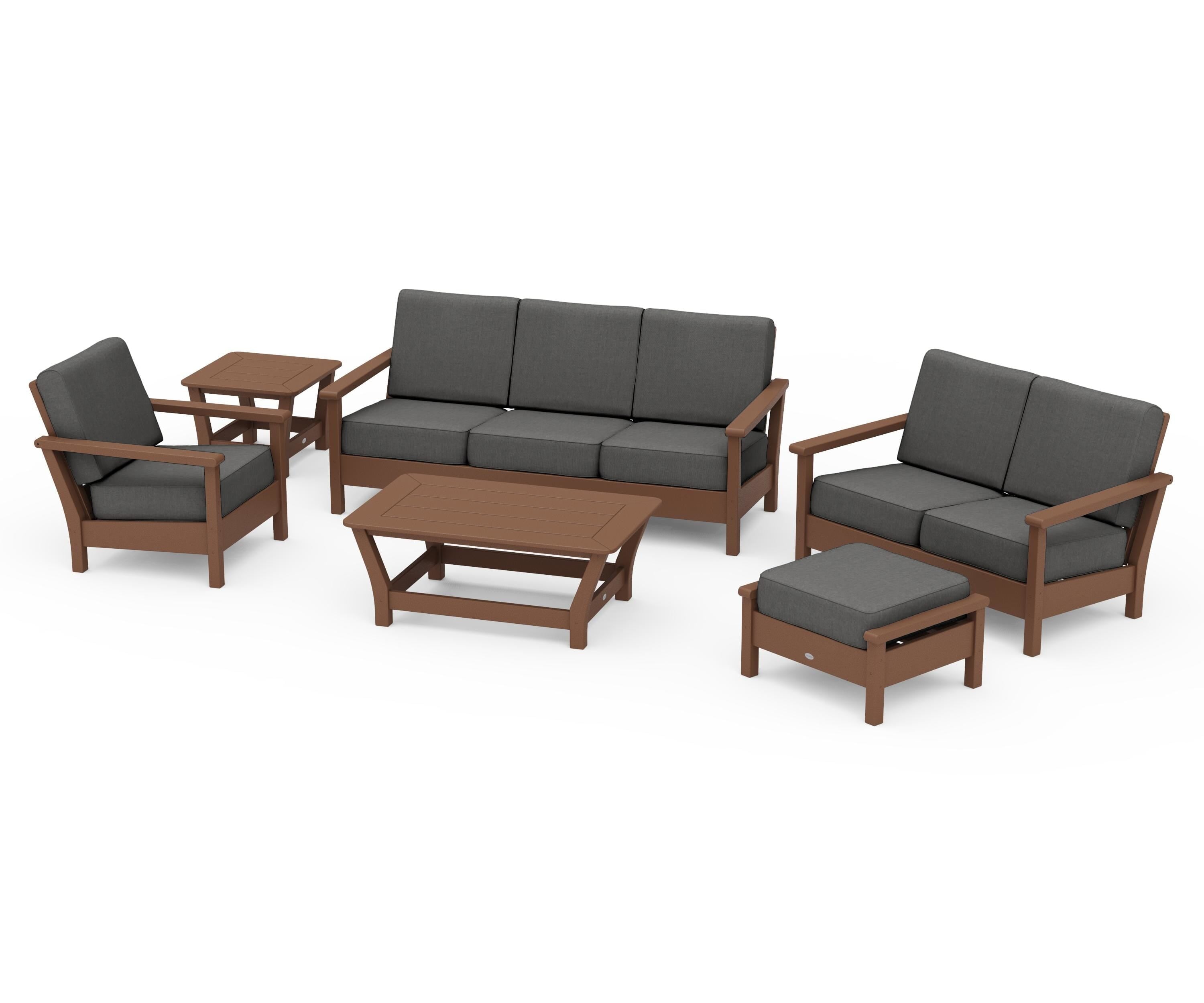 POLYWOOD Harbour 6-Piece Outdoor Living Set in Teak / Spectrum Carbon