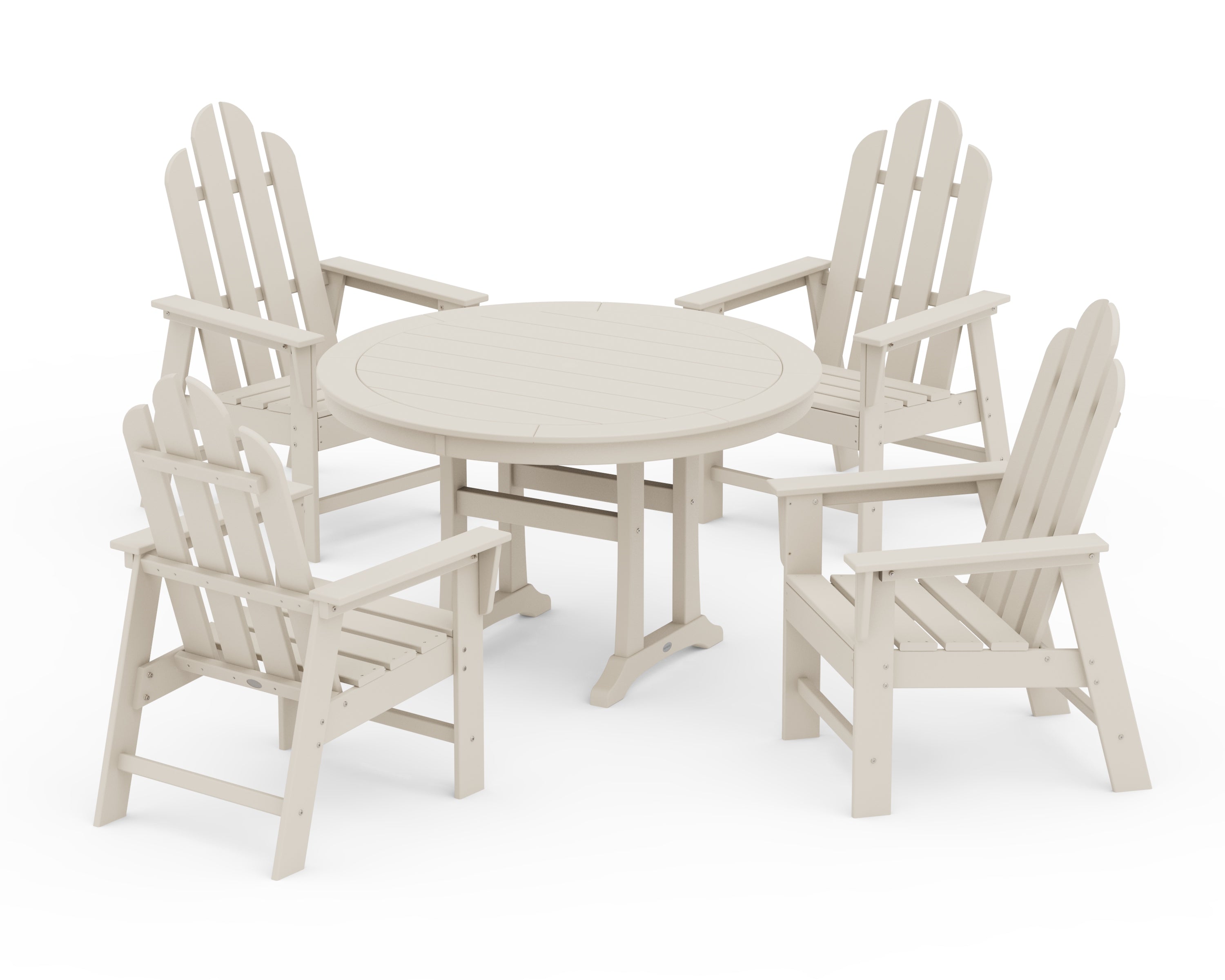 POLYWOOD Long Island 5-Piece Round Dining Set with Trestle Legs in Sand