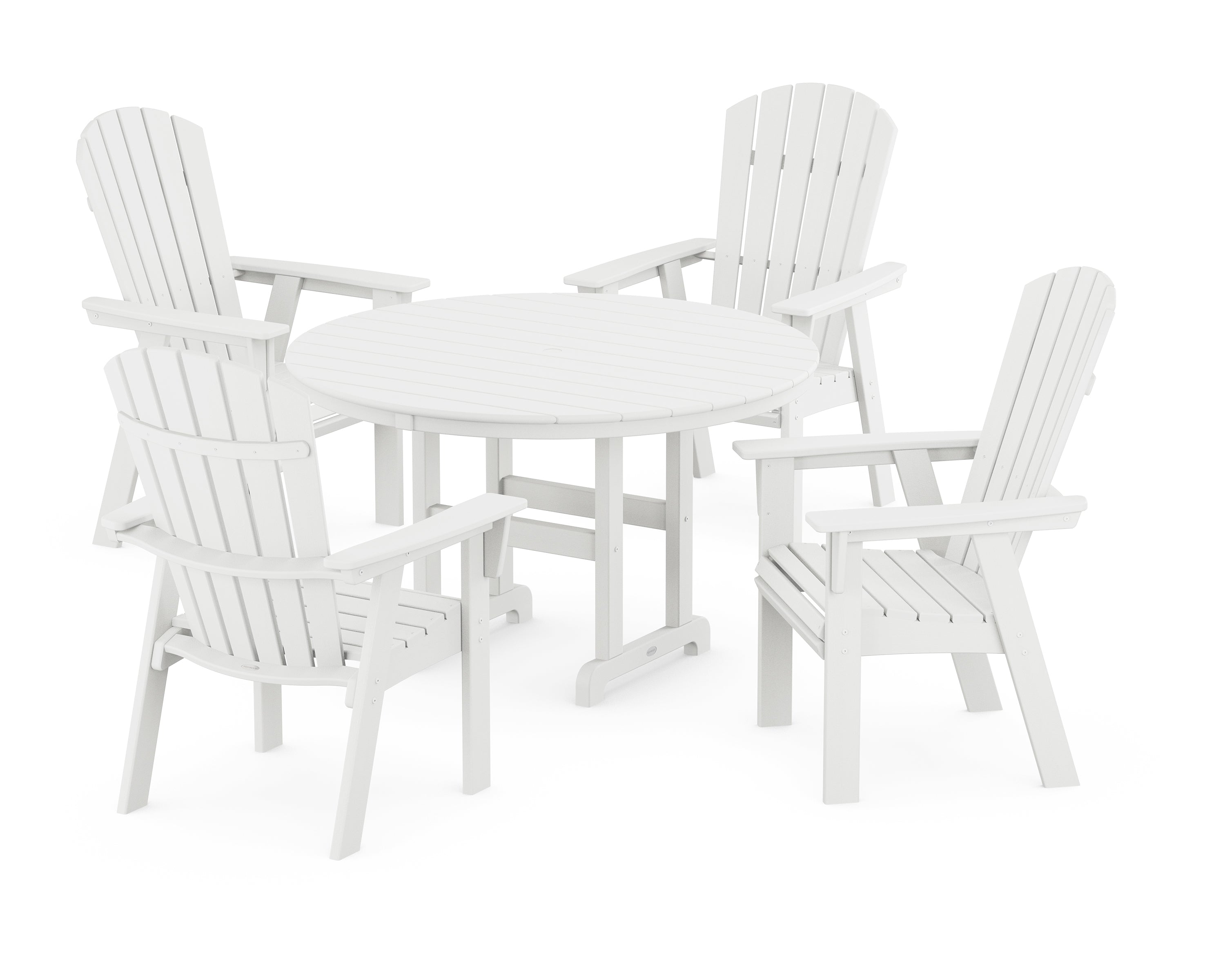 POLYWOOD® Nautical Adirondack 5-Piece Round Farmhouse Dining Set in Vintage White