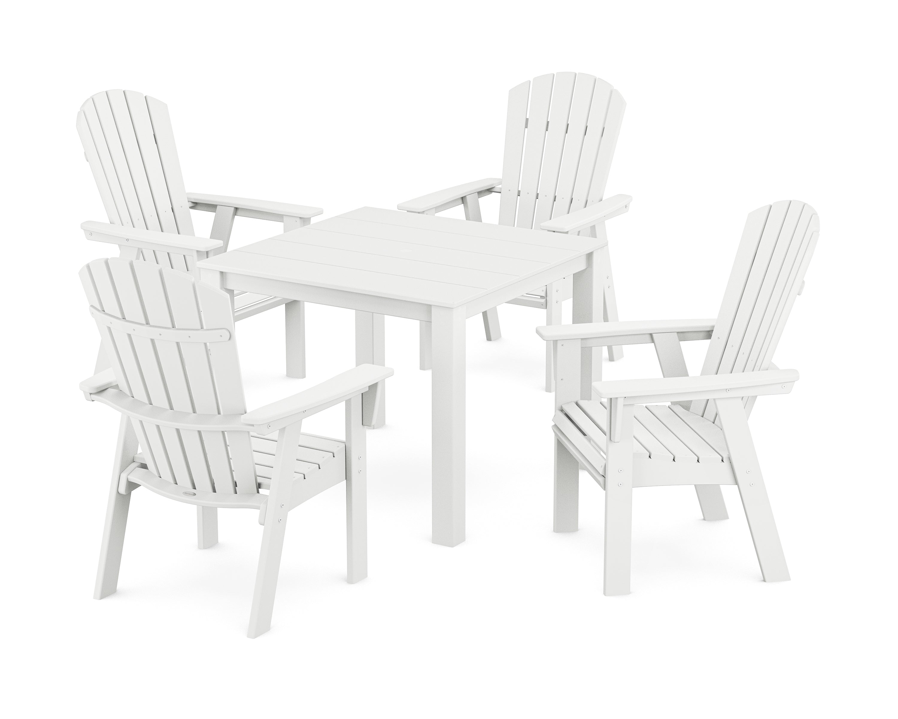 POLYWOOD® Nautical Curveback Adirondack 5-Piece Parsons Dining Set in White