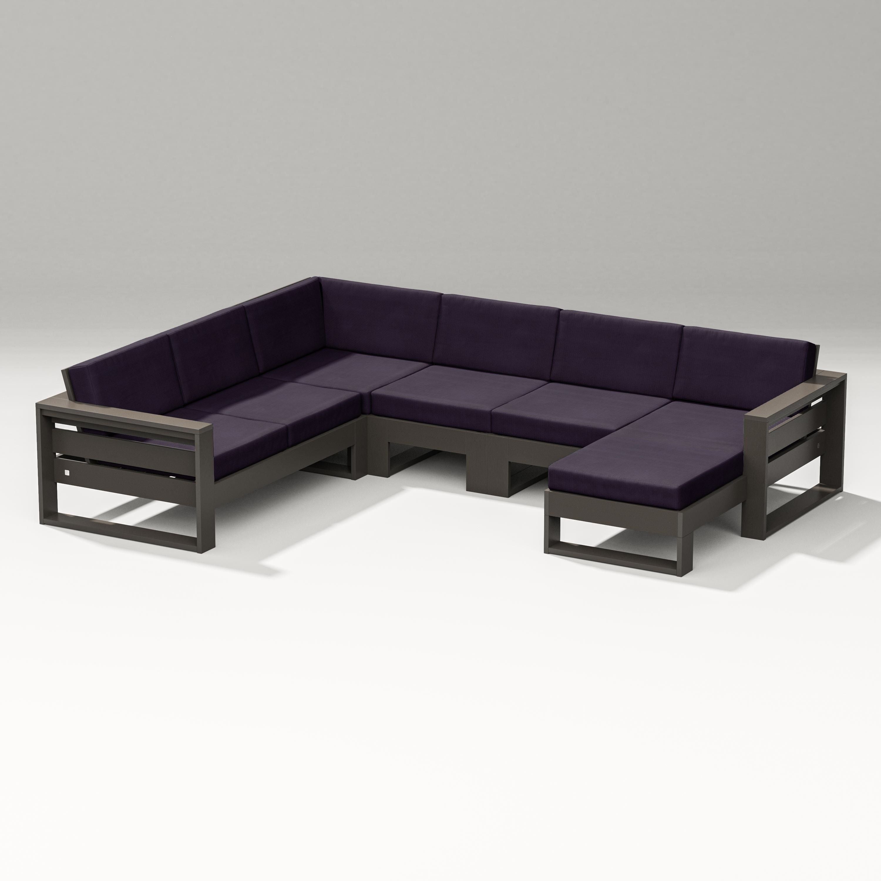 PW Designer Series Latitude Corner Sectional with Right Chaise in Vintage Coffee / Navy Linen