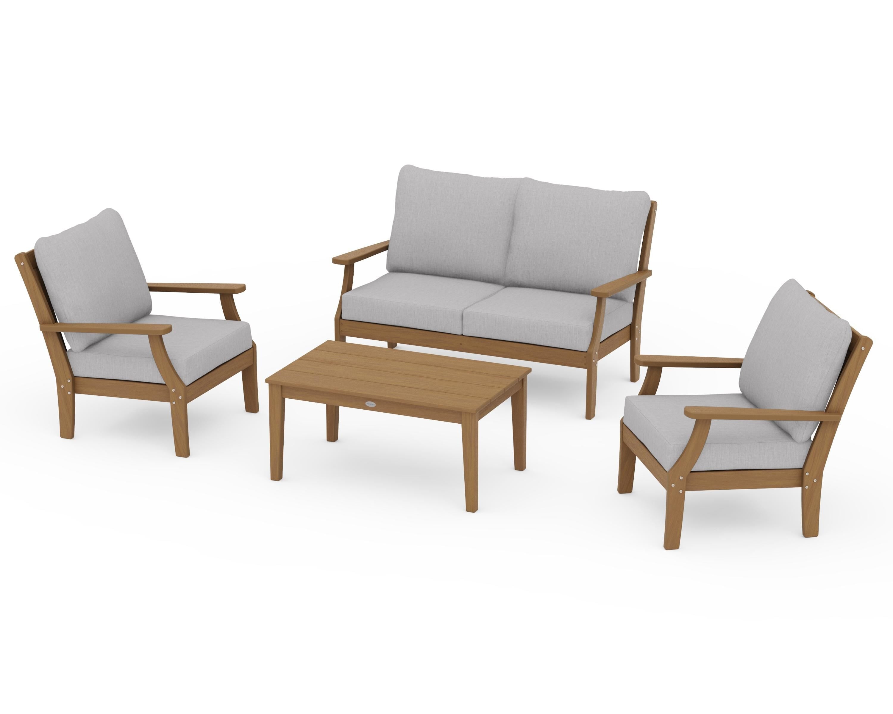 POLYWOOD Braxton 4-Piece Deep Seating Chair Set in Natural / Granite