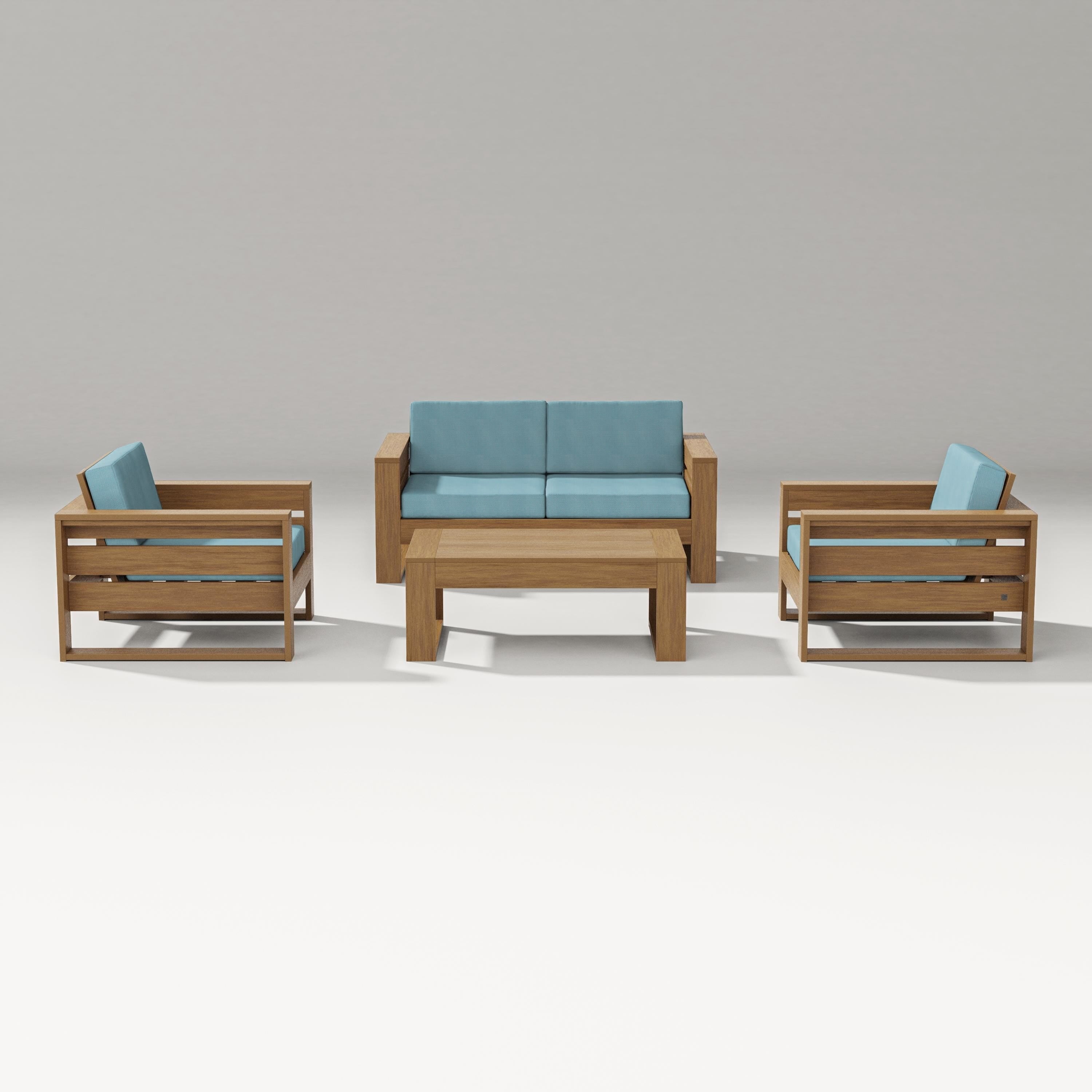 PW Designer Series Latitude 4-Piece Lounge Loveseat Set in Natural / Lattice Sky Blue