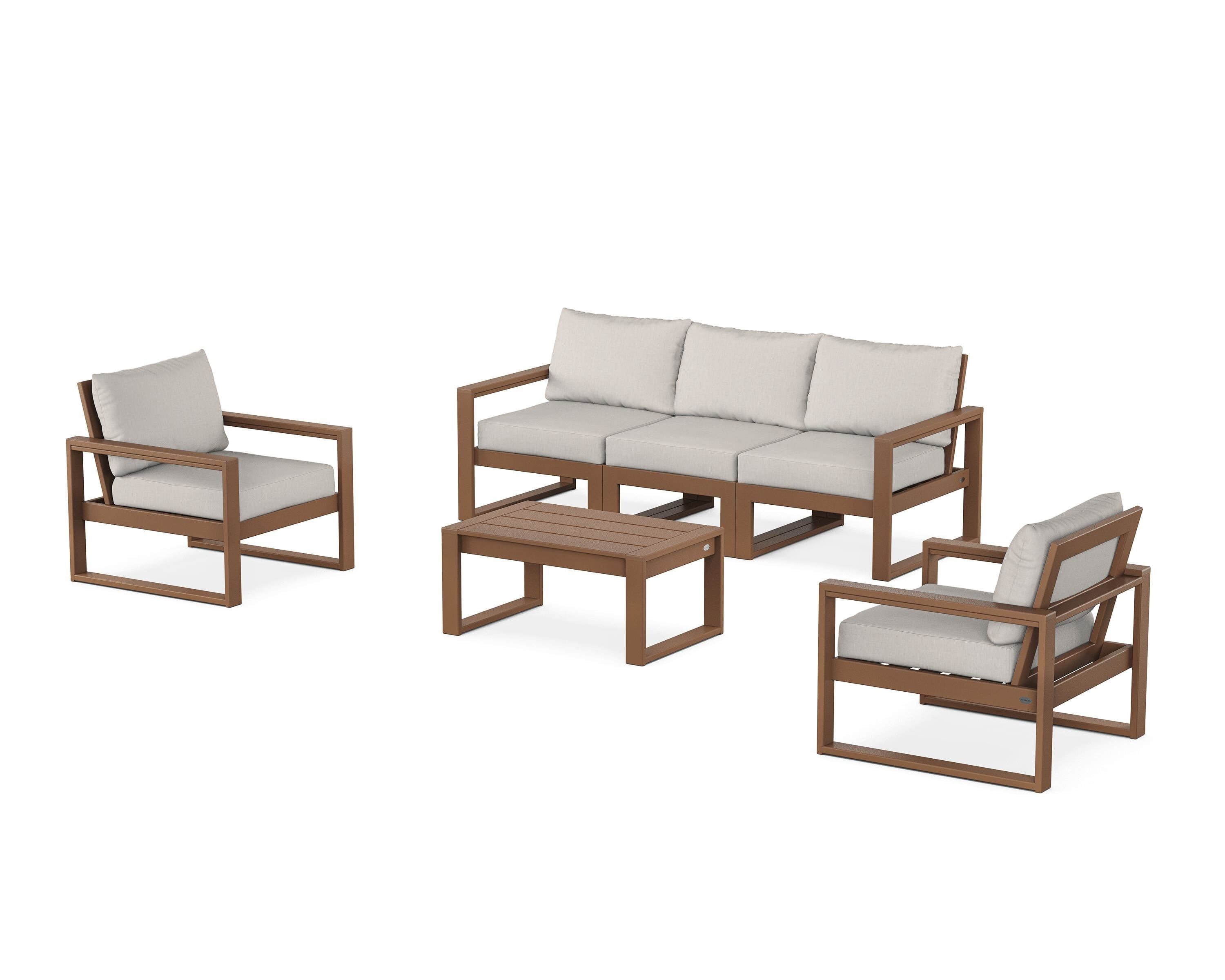 POLYWOOD EDGE Sectional 4-Piece Deep Seating Set with Sofa in Teak / Cast Ash
