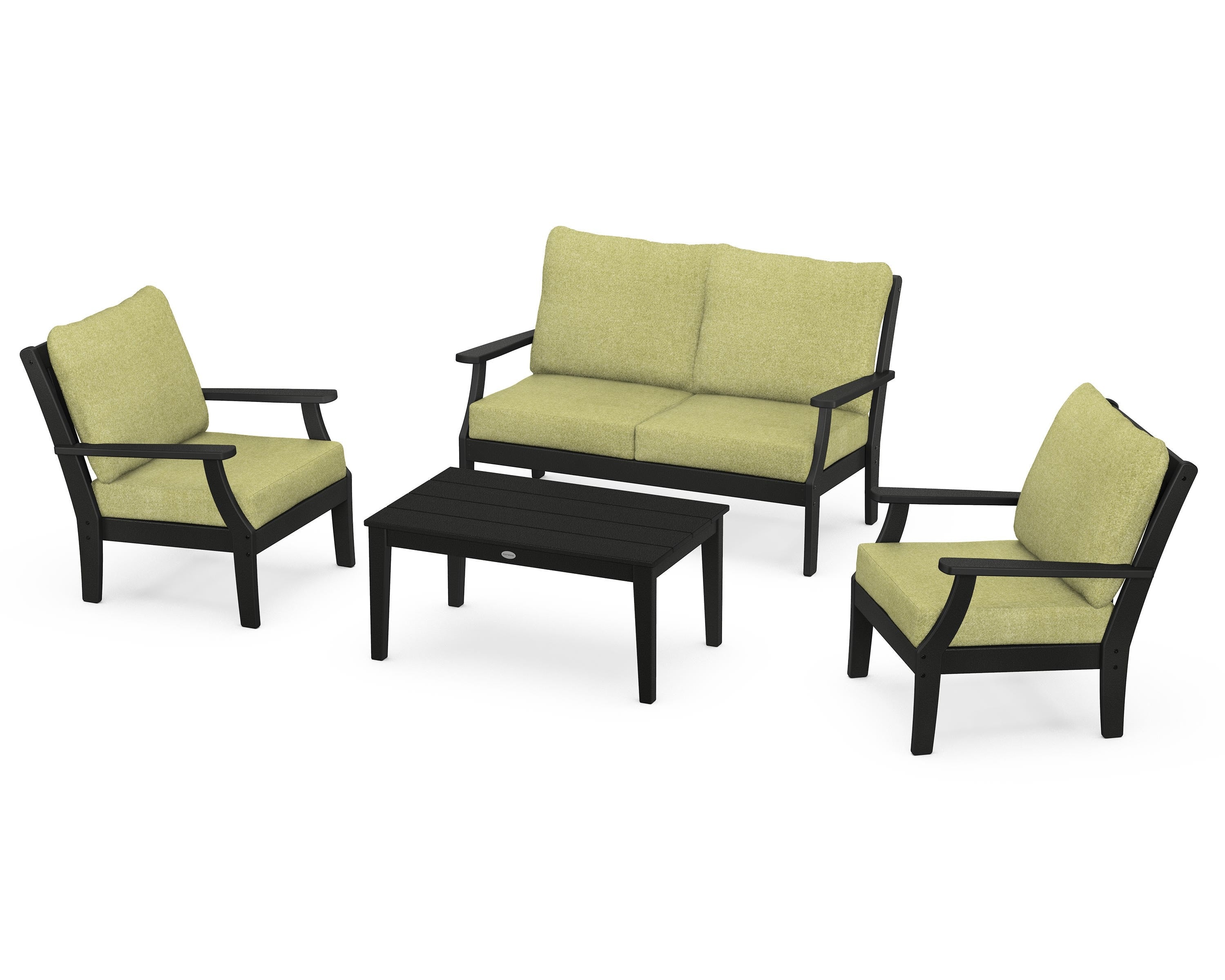 POLYWOOD Braxton 4-Piece Deep Seating Chair Set in Black / Chartreuse Boucle