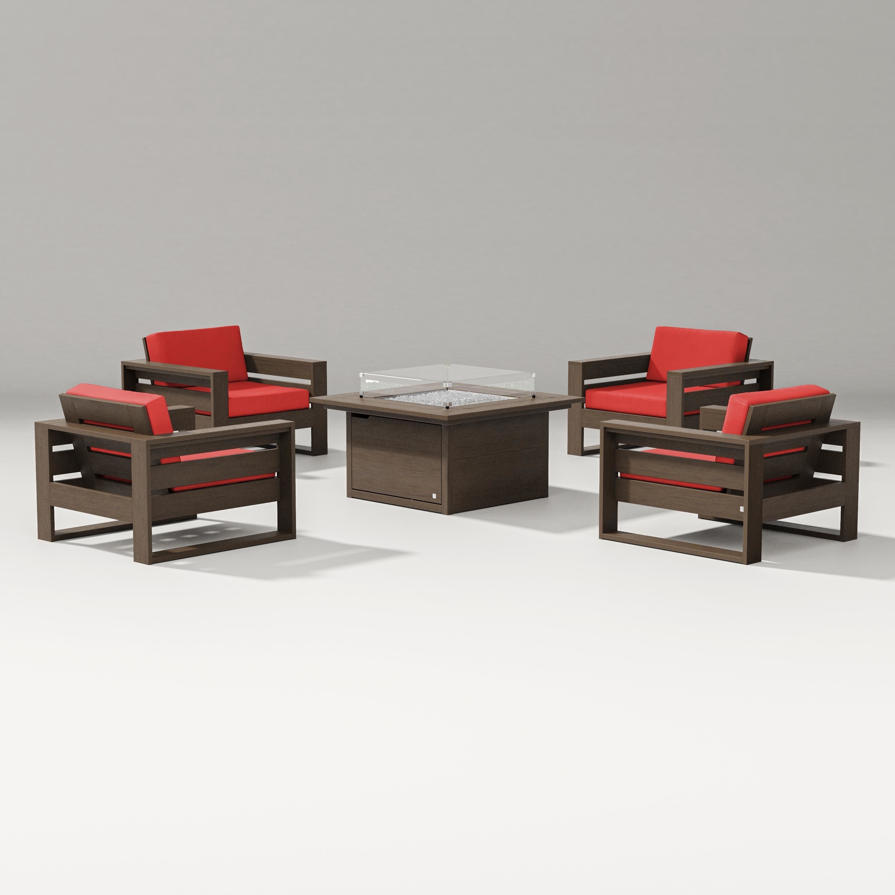 PW Designer Series Latitude 5-Piece Lounge Fire Table Set in Kona / Crimson Linen