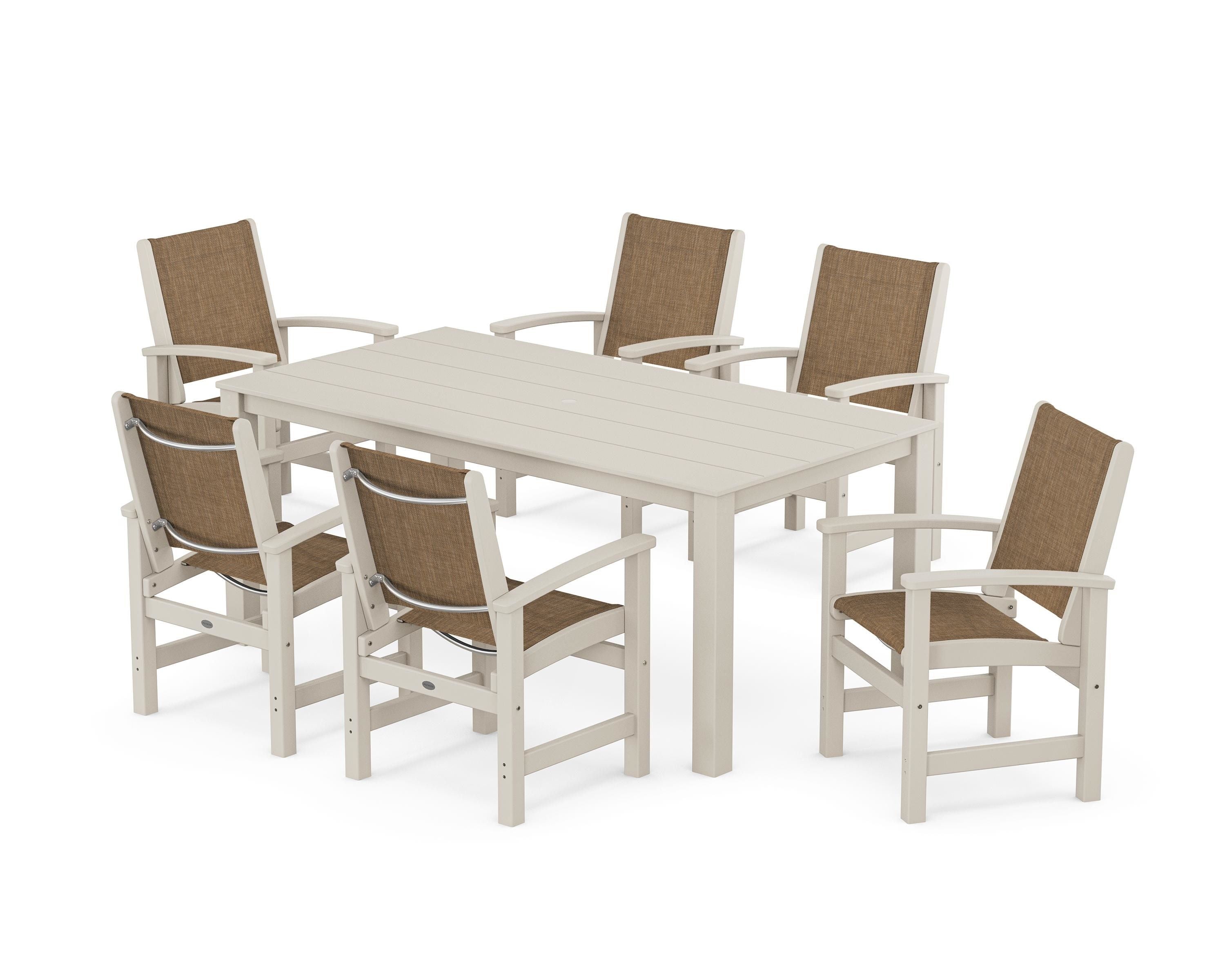 POLYWOOD Coastal 7-Piece Parsons Dining Set in Sand / Burlap Sling