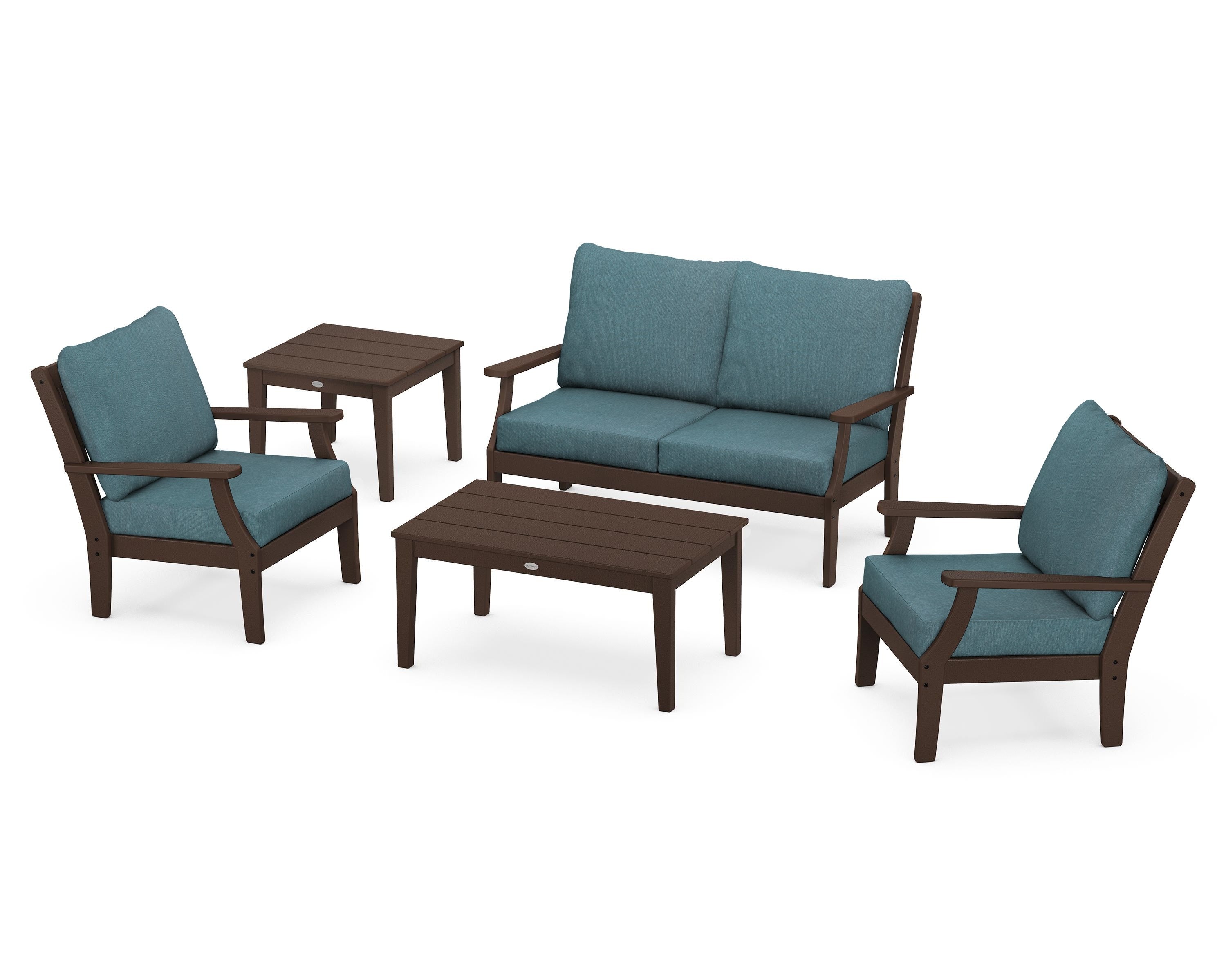 POLYWOOD Braxton 5-Piece Deep Seating Set in Mahogany / Ocean Teal