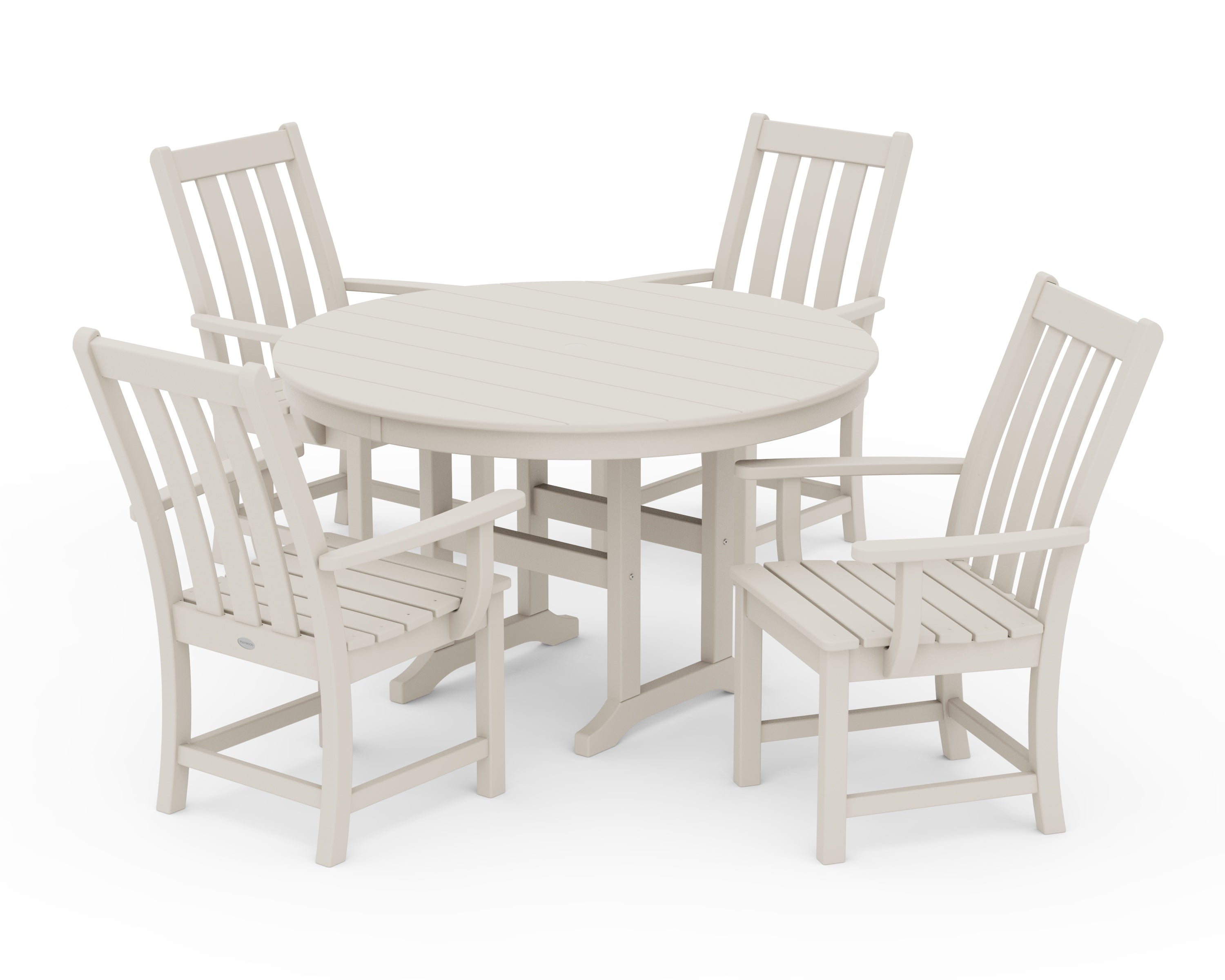 POLYWOOD Vineyard 5-Piece Round Farmhouse Dining Set in Sand