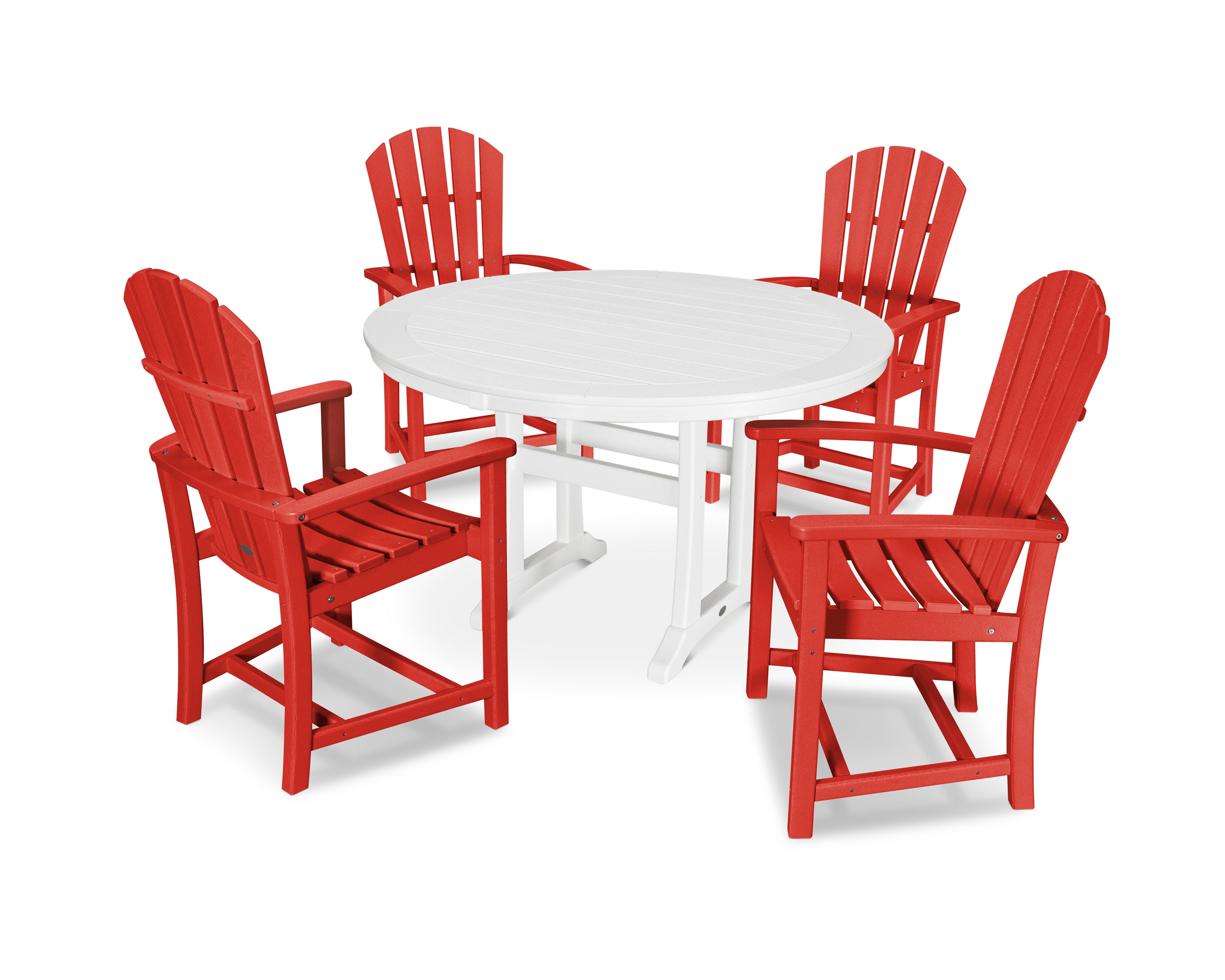 POLYWOOD® Palm Coast 5-Piece Round Dining Set in Sunset Red / White