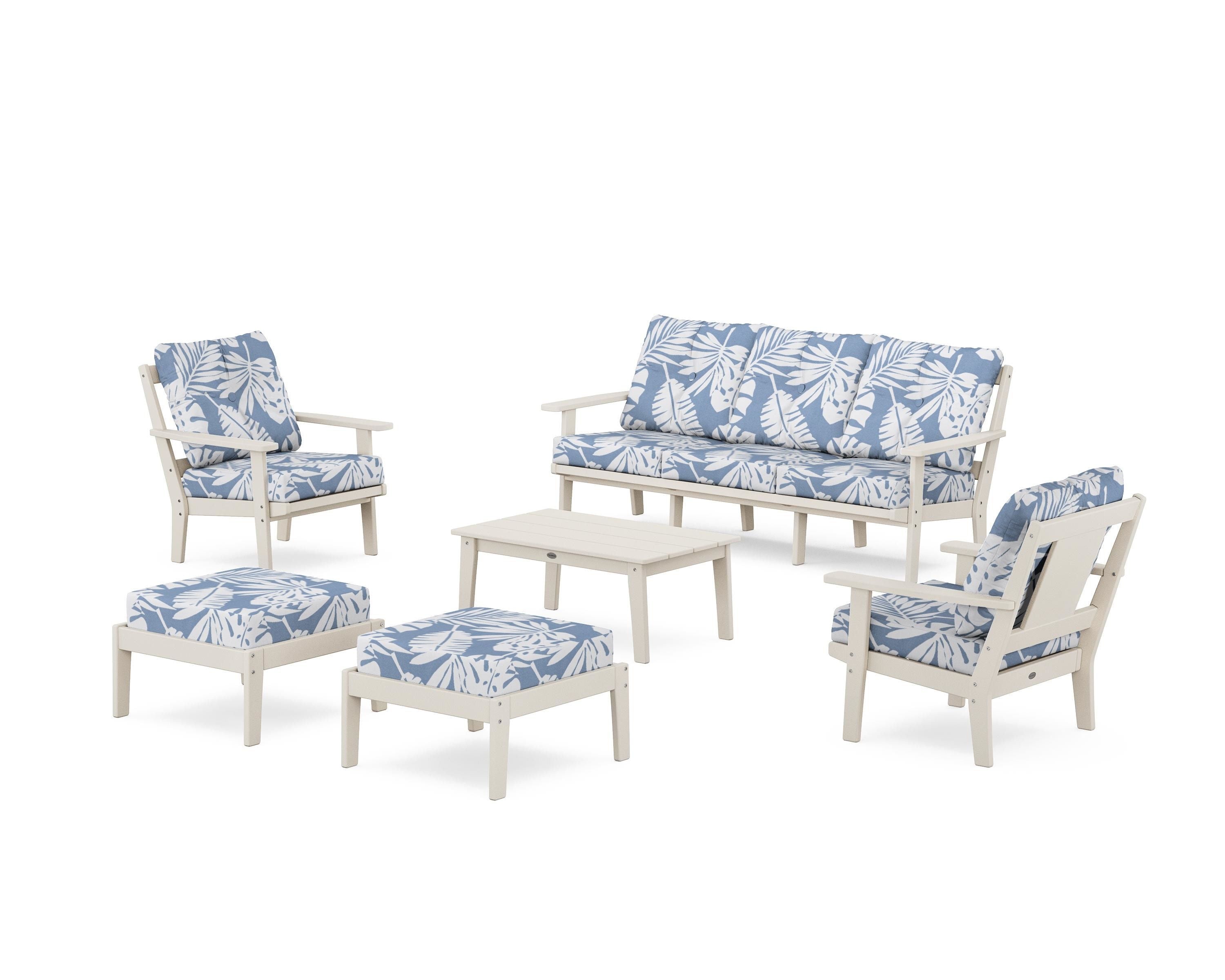 POLYWOOD Prairie 6-Piece Lounge Sofa Set in Sand / Leaf Sky Blue
