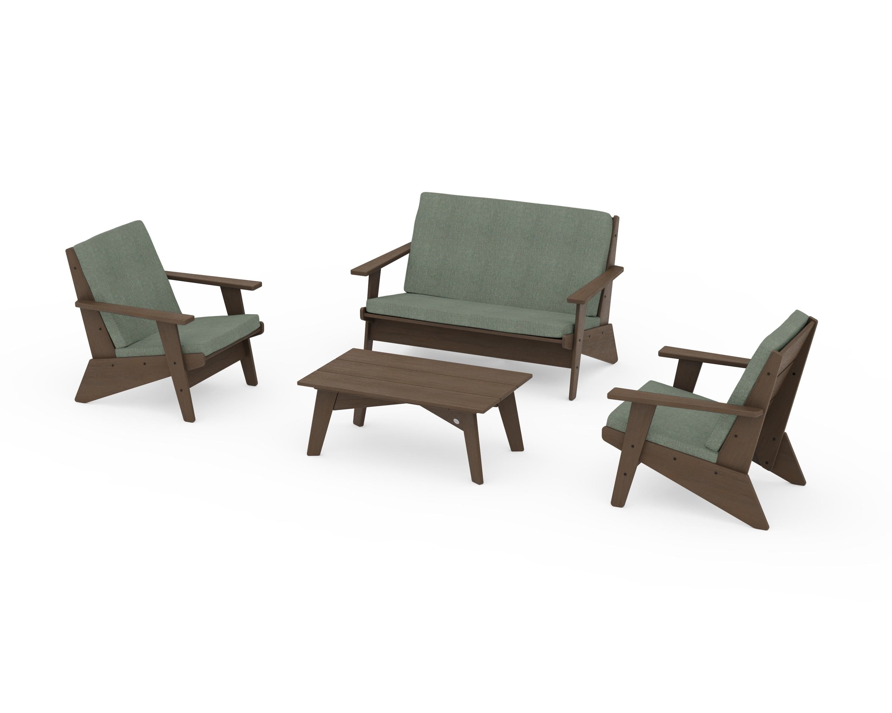 POLYWOOD Riviera Modern Lounge 4-Piece Set in Kona / Cast Sage