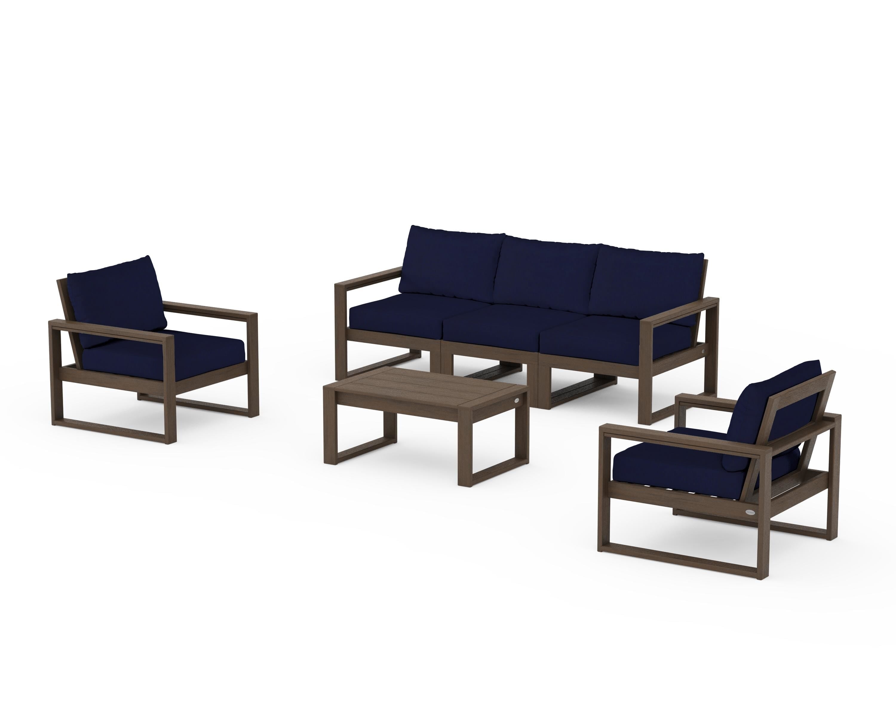 POLYWOOD EDGE Sectional 4-Piece Deep Seating Set with Sofa in Kona / Navy