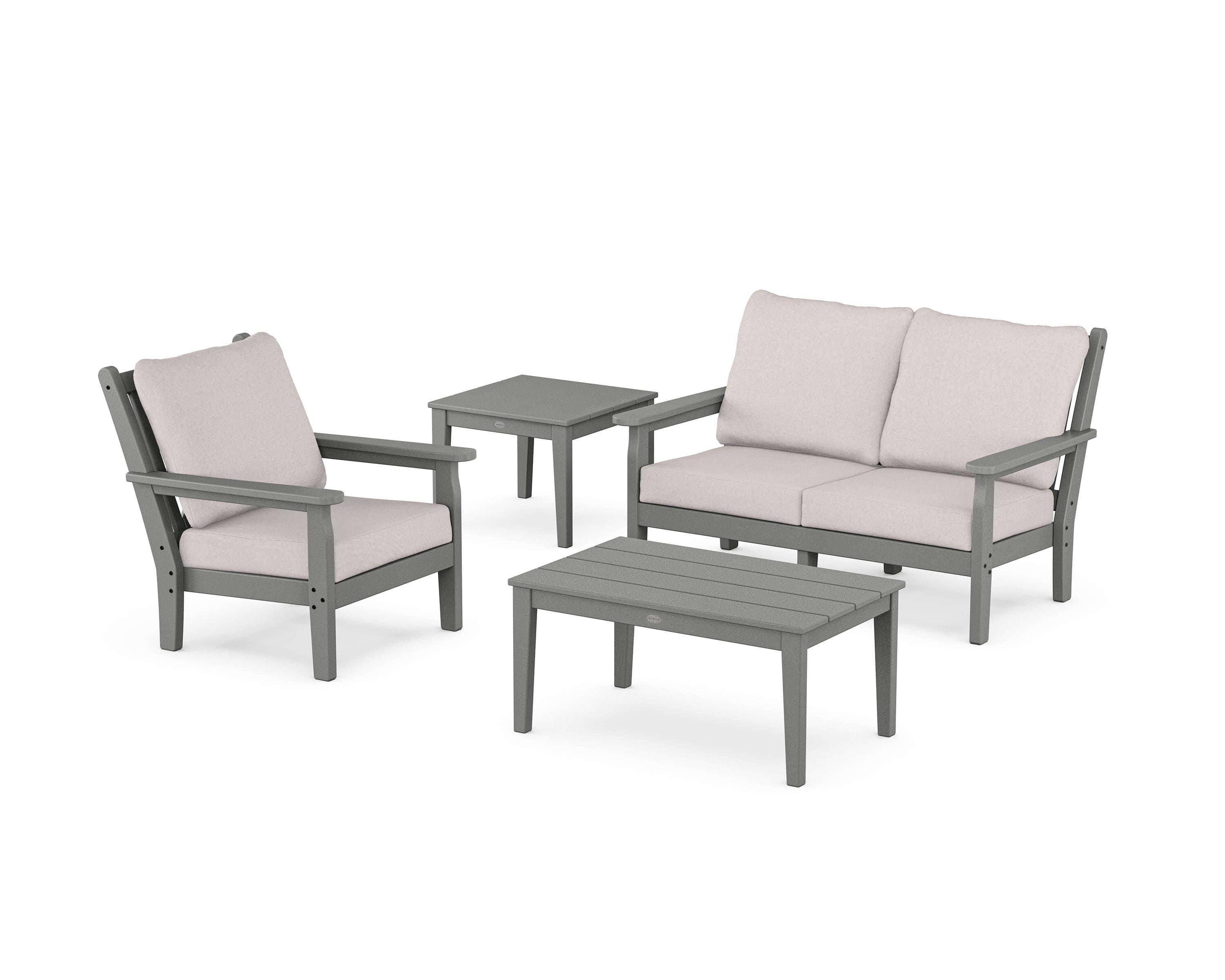 POLYWOOD Chippendale 4-Piece Deep Seating Set in Slate Grey / Dune Burlap