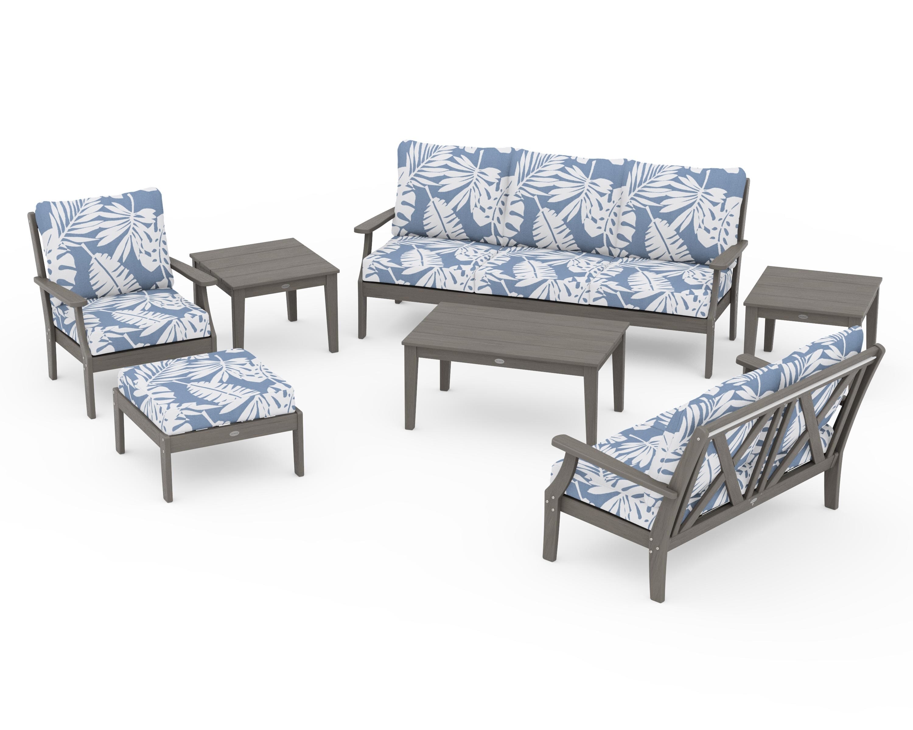 POLYWOOD Braxton 7-Piece Deep Seating Set in Driftwood / Leaf Sky Blue