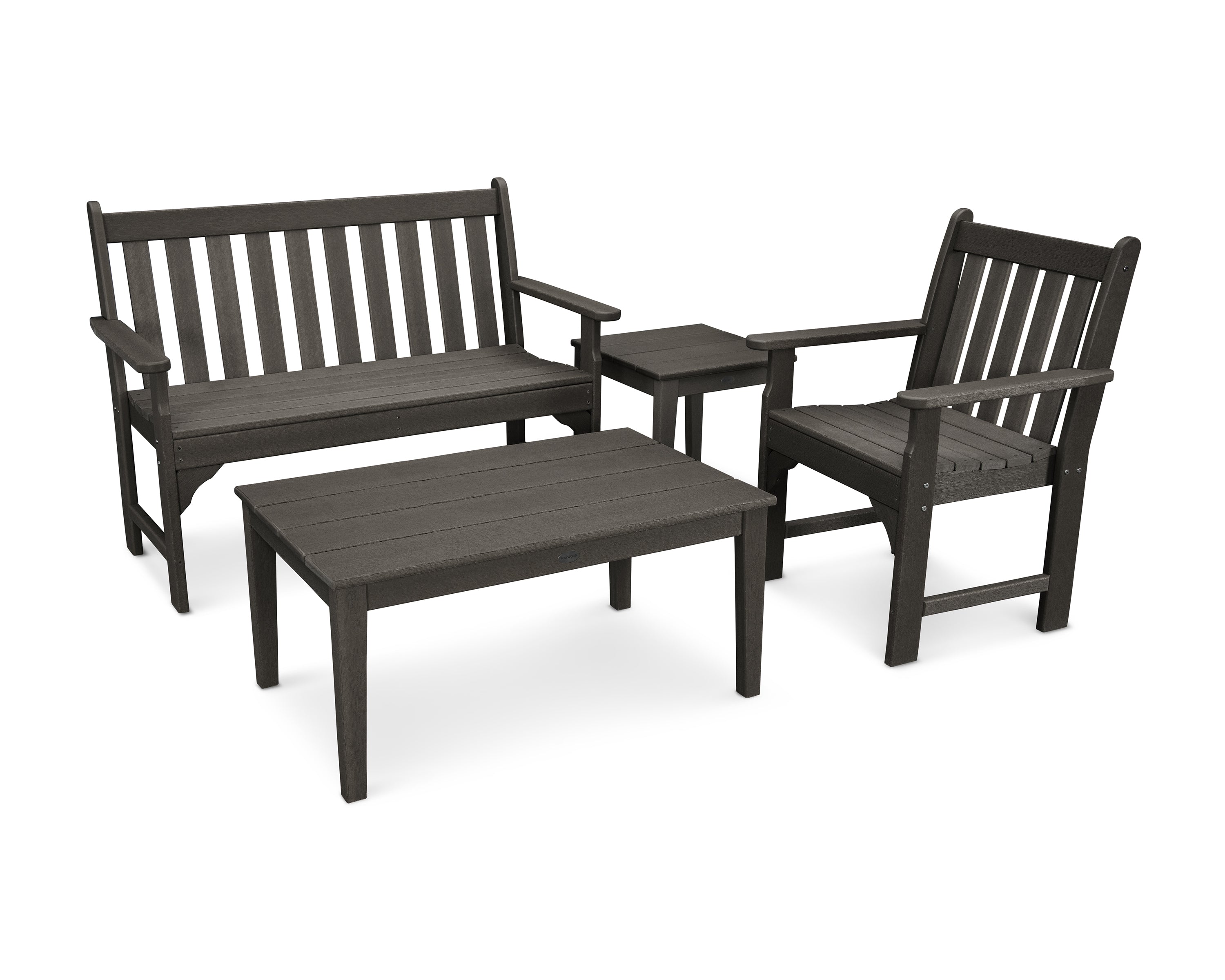 POLYWOOD Vineyard 4-Piece Bench Seating Set in Vintage Coffee