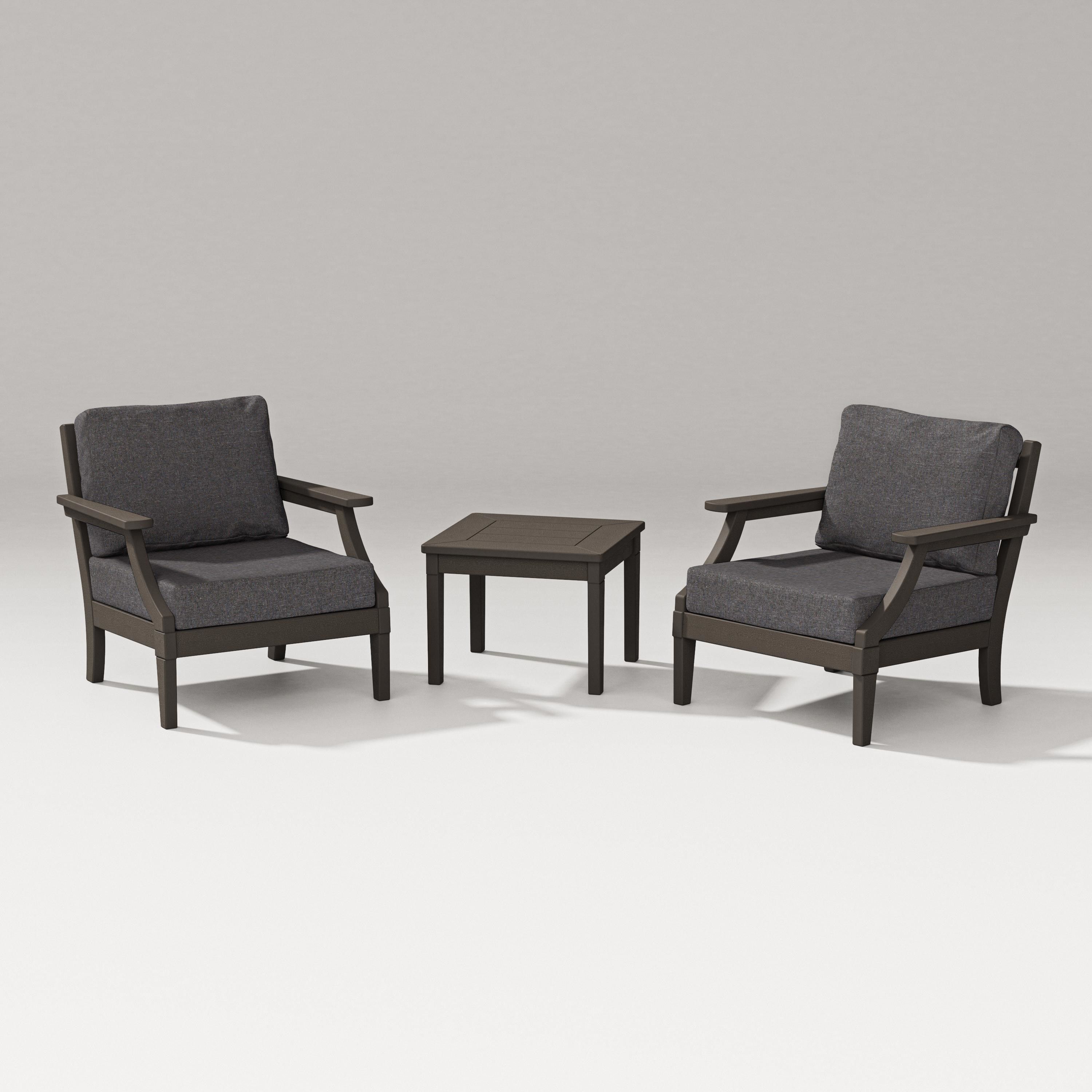 PW Designer Series Estate 3-Piece Lounge Chair Set in Vintage Coffee / Ash Charcoal