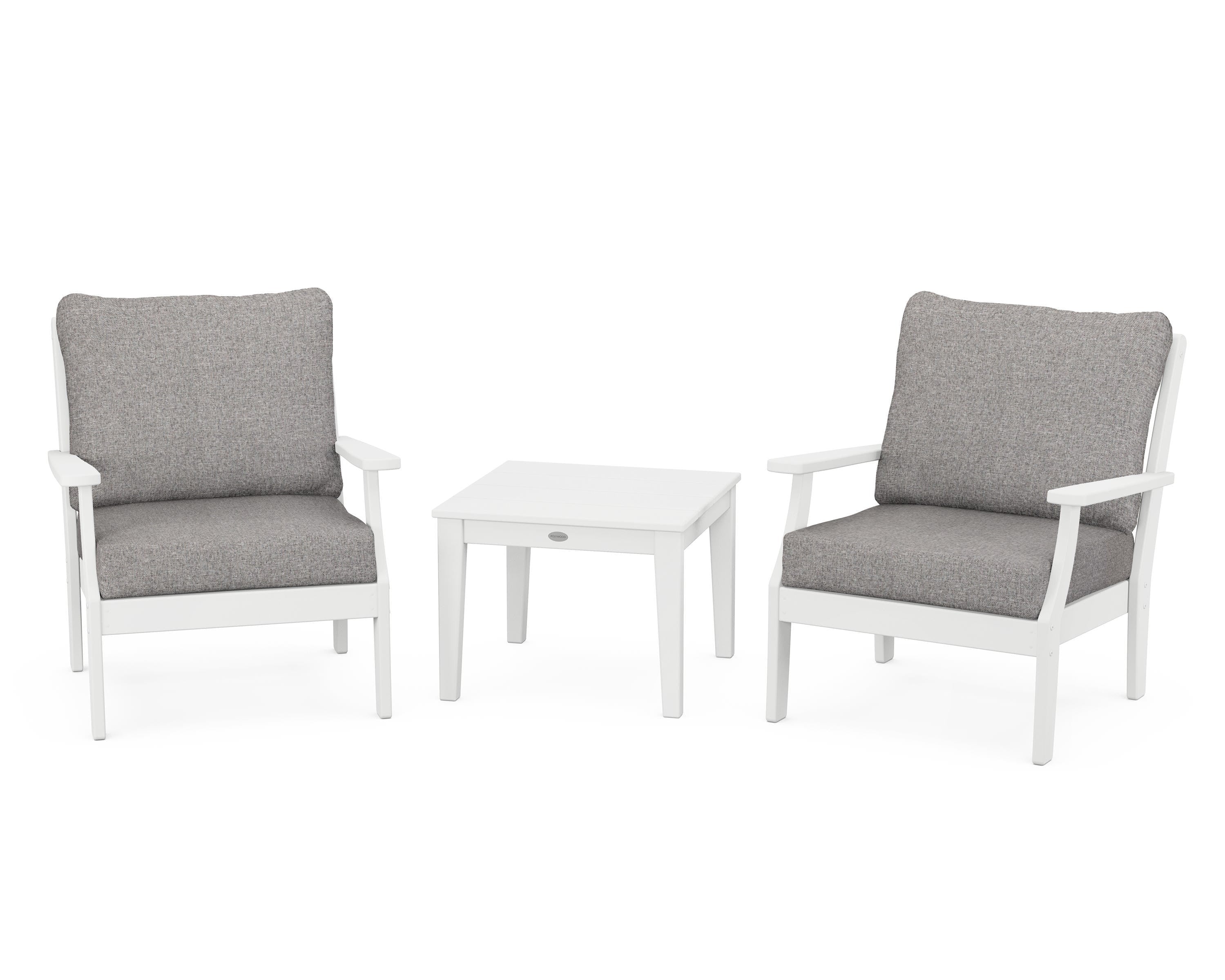 POLYWOOD Braxton 3-Piece Deep Seating Set in White / Grey Mist
