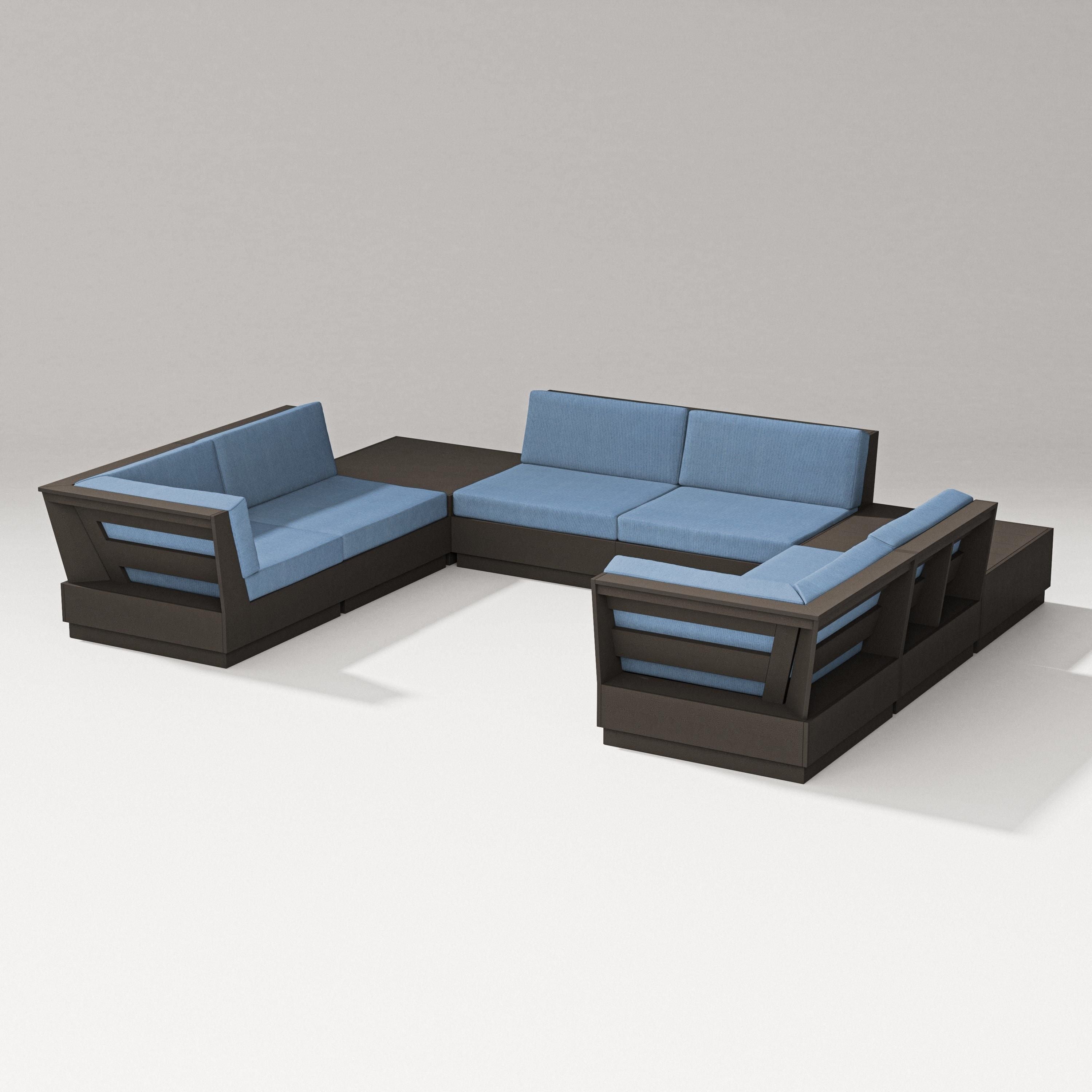 PW Designer Series Elevate 8-Piece U-Shaped Sectional in Vintage Coffee / Sky Blue