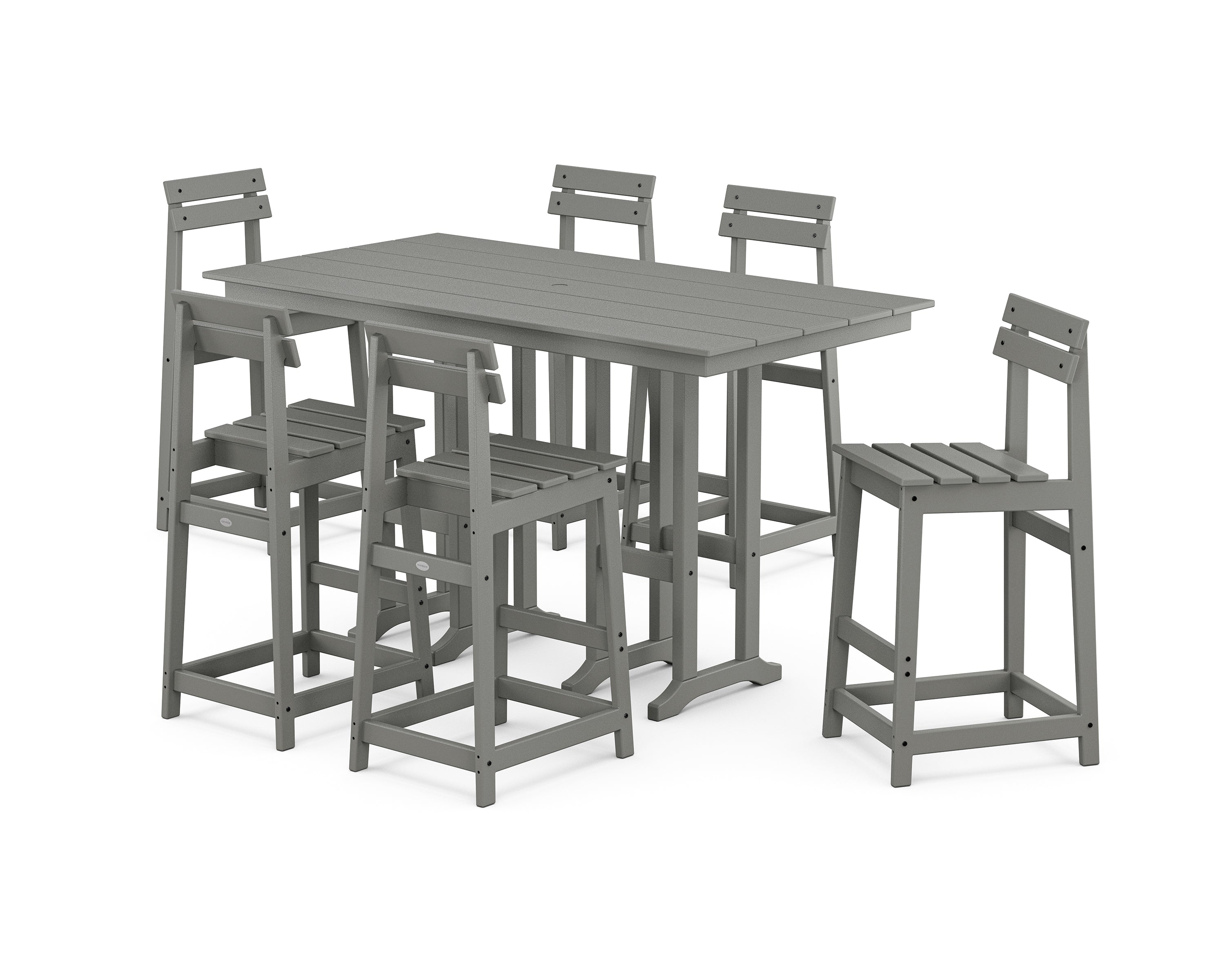 POLYWOOD Modern Studio Plaza Bar Chair 7-Piece Set in Slate Grey