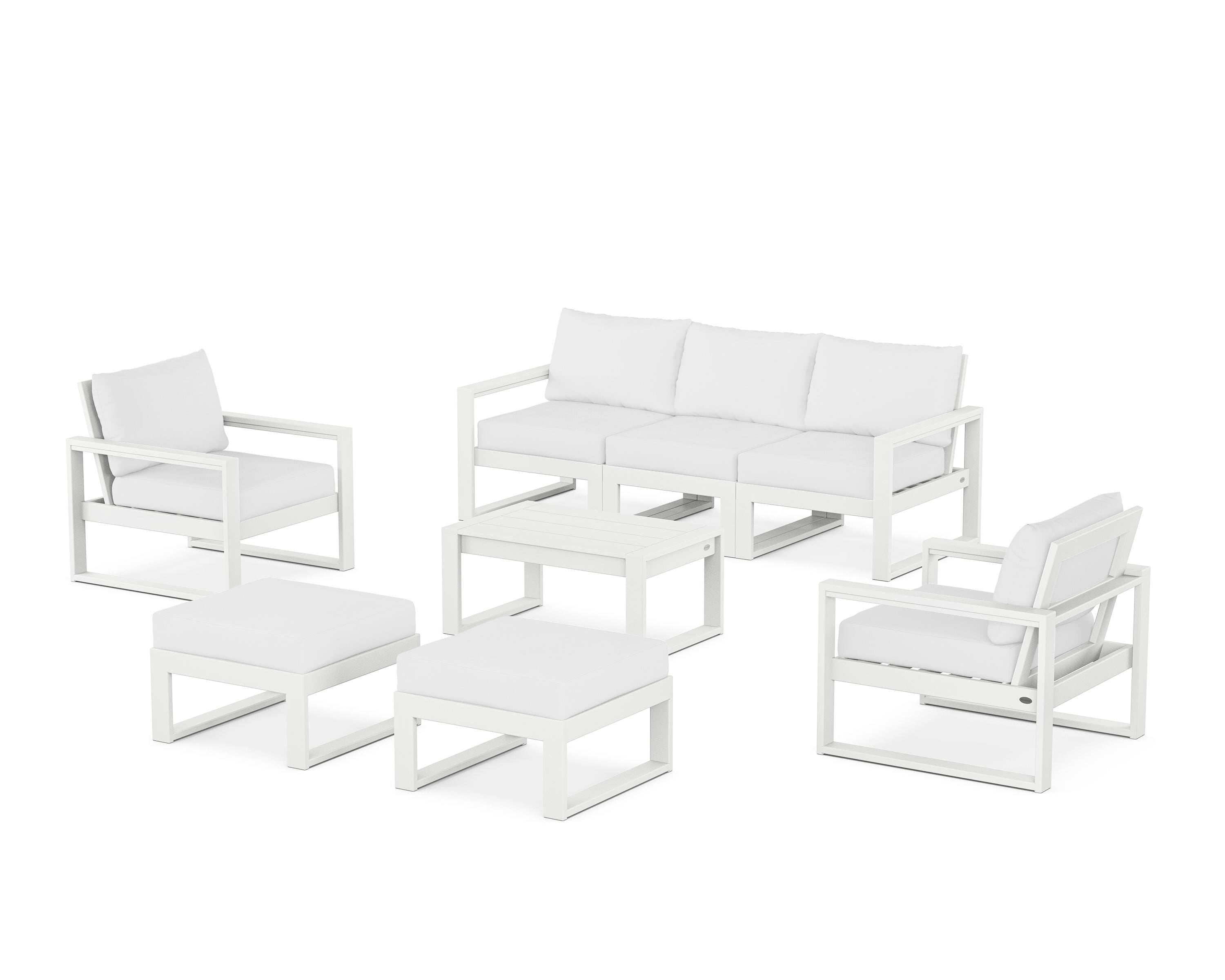 POLYWOOD EDGE Sectional 8-Piece Lounge Sofa Set in White / Natural