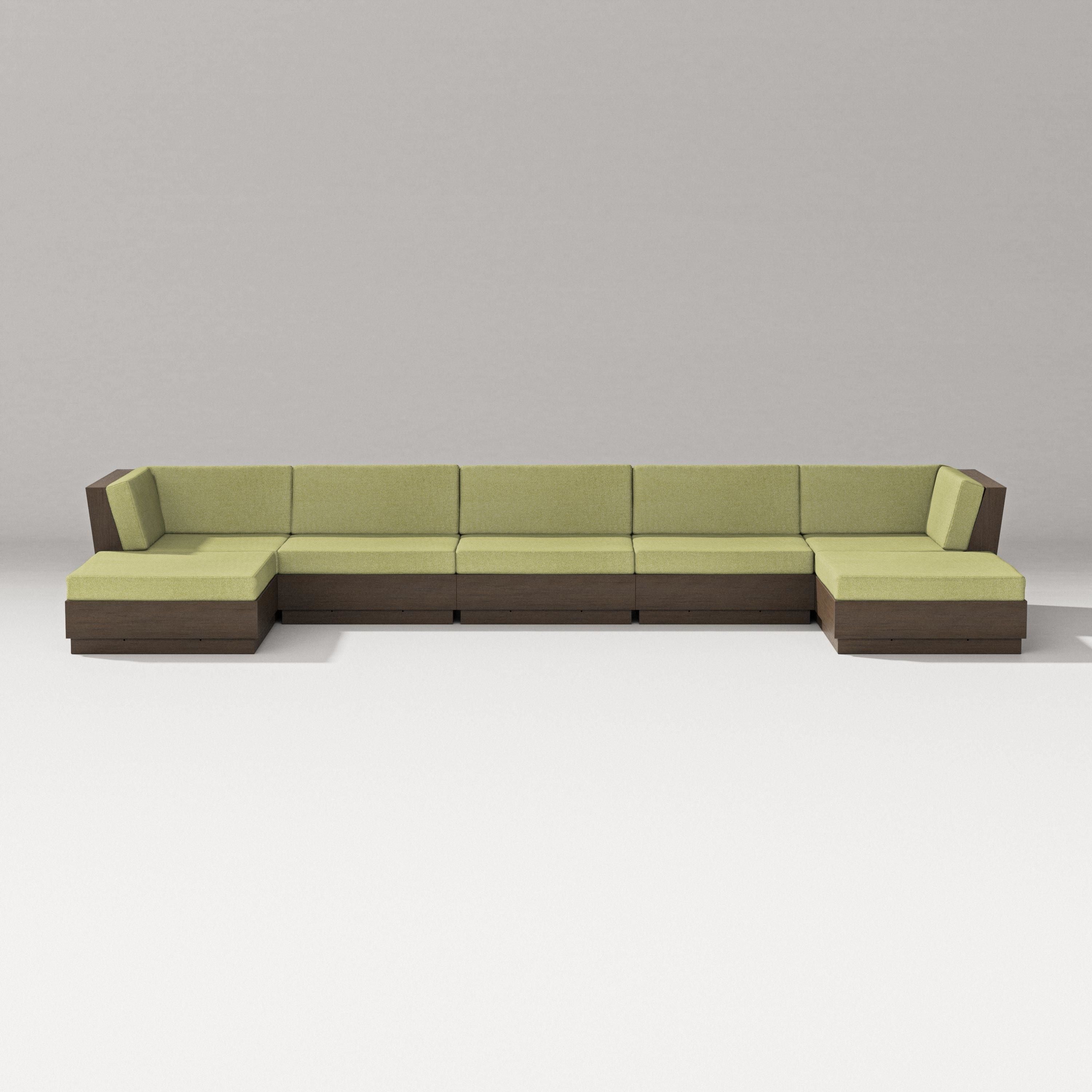PW Designer Series Elevate 7-Piece Double Chaise Sectional in Kona / Chartreuse Boucle
