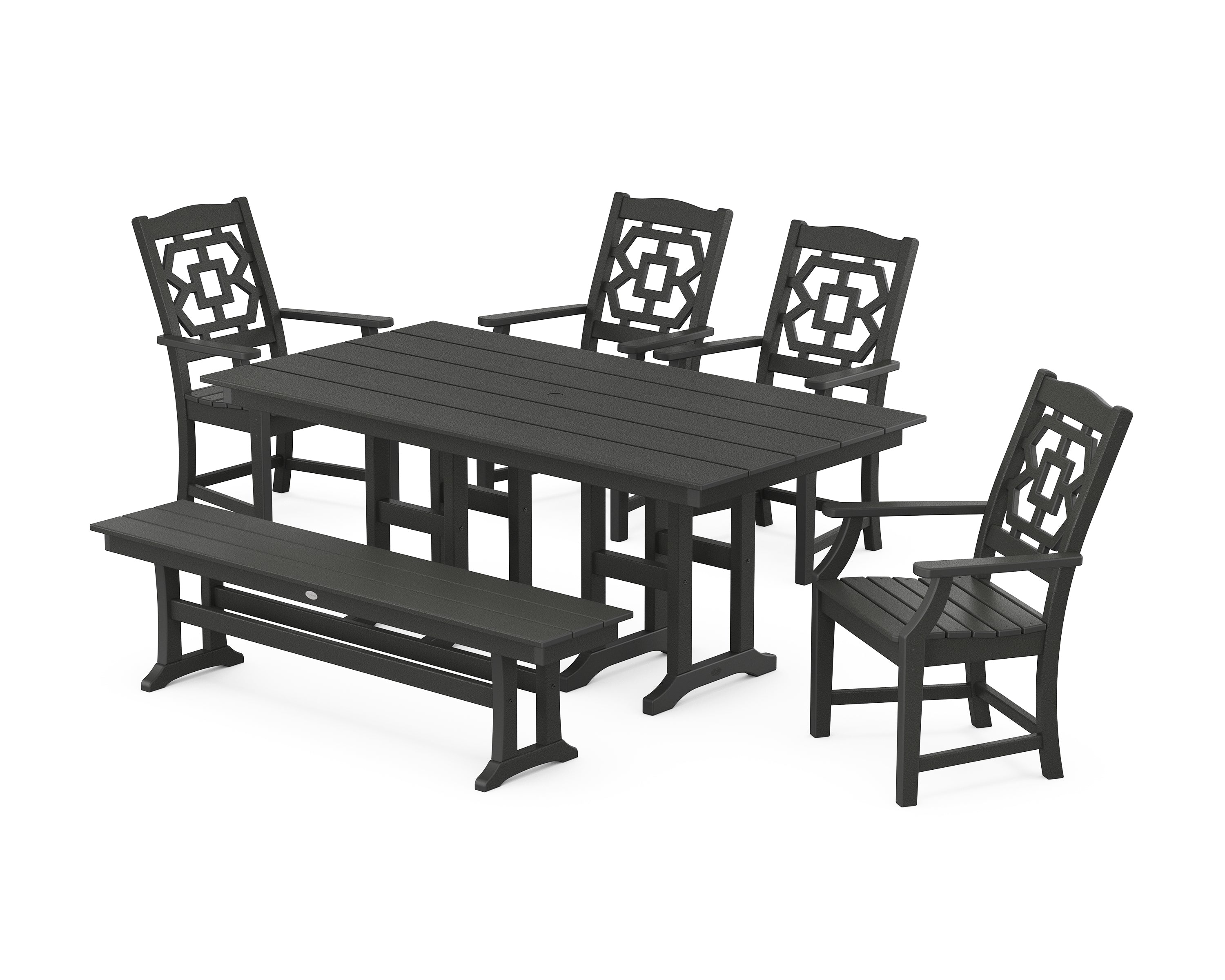 Martha Stewart by POLYWOOD® Chinoiserie 6-Piece Farmhouse Dining Set with Bench in Black