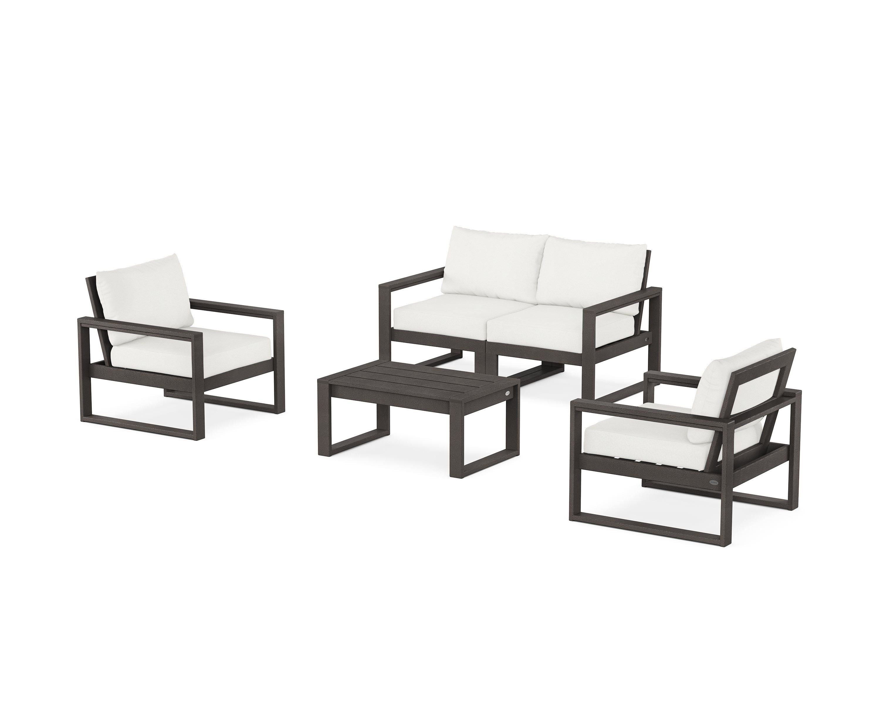 POLYWOOD EDGE Sectional 4-Piece Deep Seating Set with Loveseat in Vintage Coffee / Natural Linen