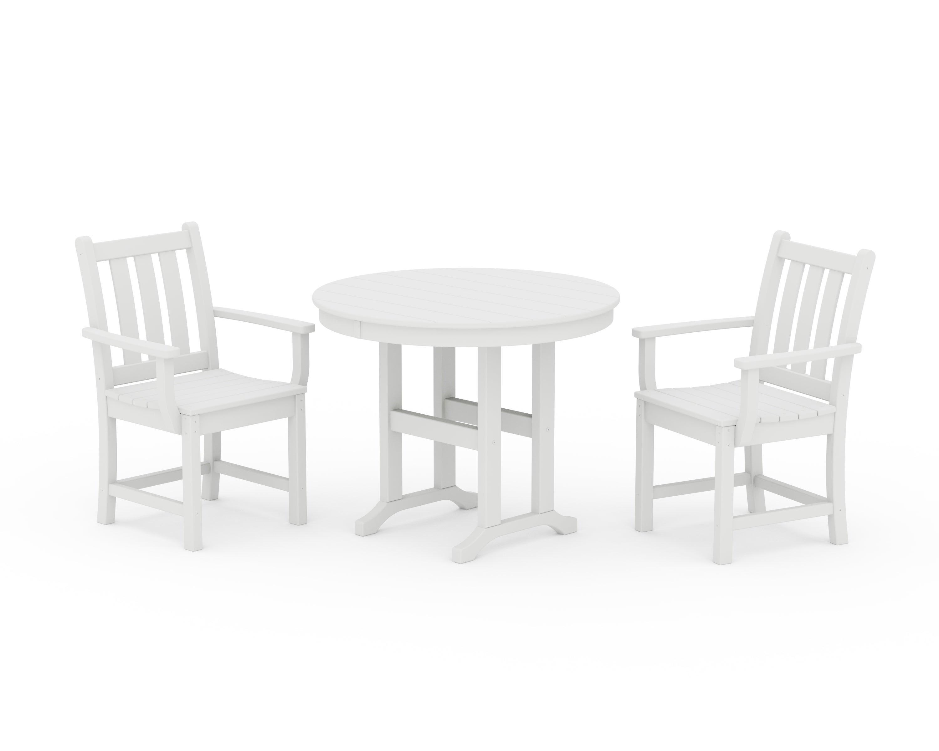 POLYWOOD Traditional Garden 3-Piece Round Dining Set in White